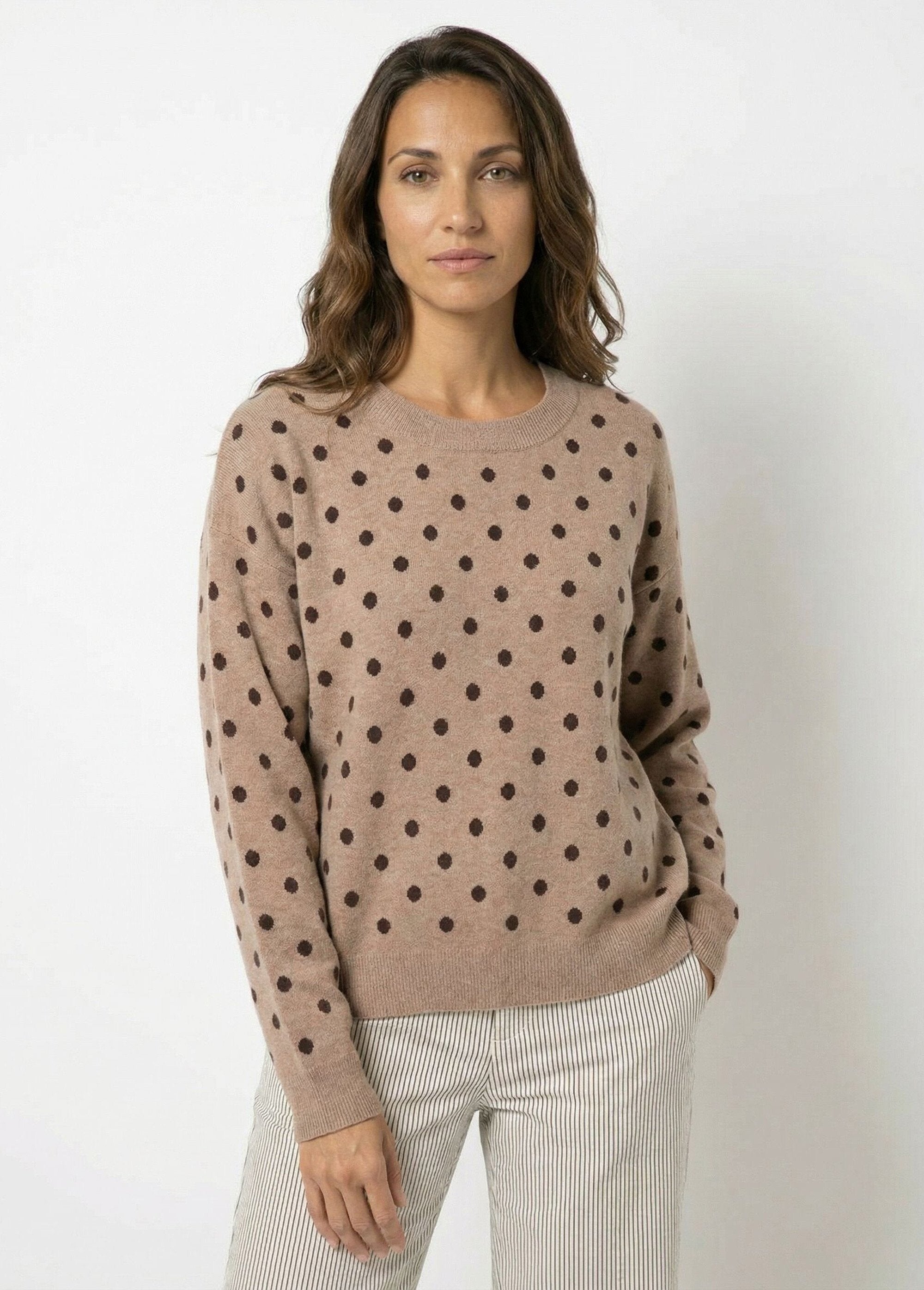 Maglione_a_pois_con_scollo_rotondo,_maglia_jacquard_Taupe_FA1_slim