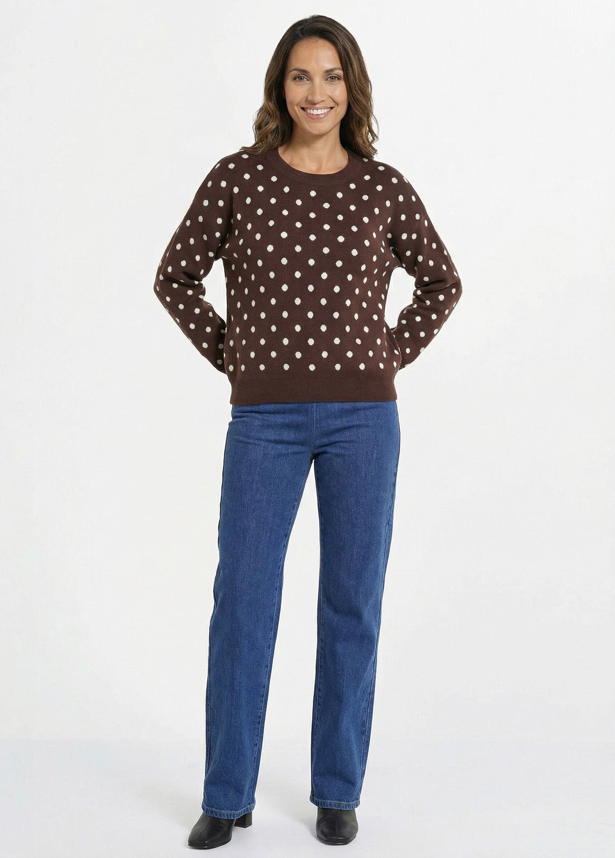 Maglione_a_pois_con_scollo_rotondo,_maglia_jacquard_Chocolat_SF1_slim