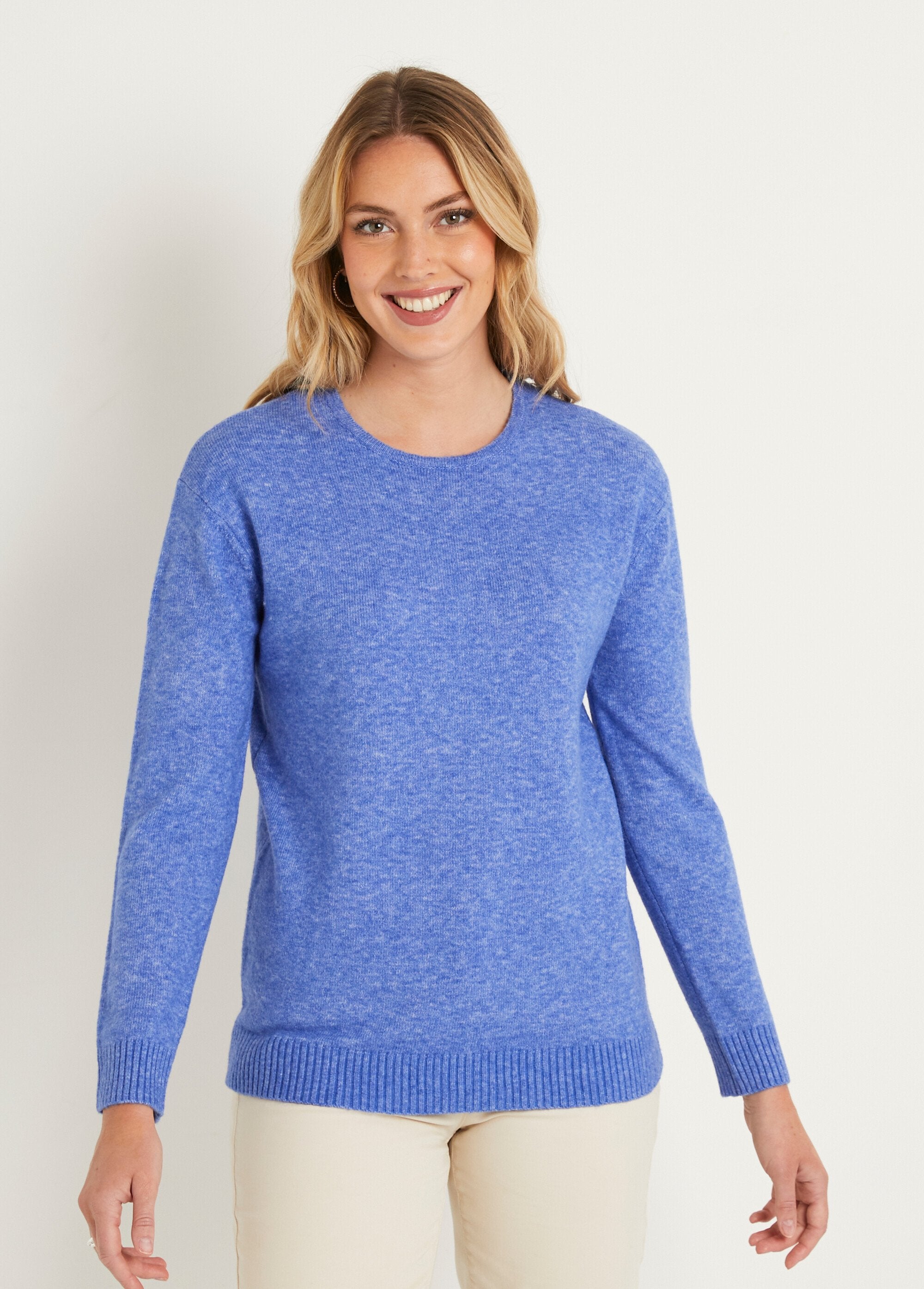 Maglia_corta_con_scollo_rotondo_in_lana_screziata_Bleu_FA1_slim