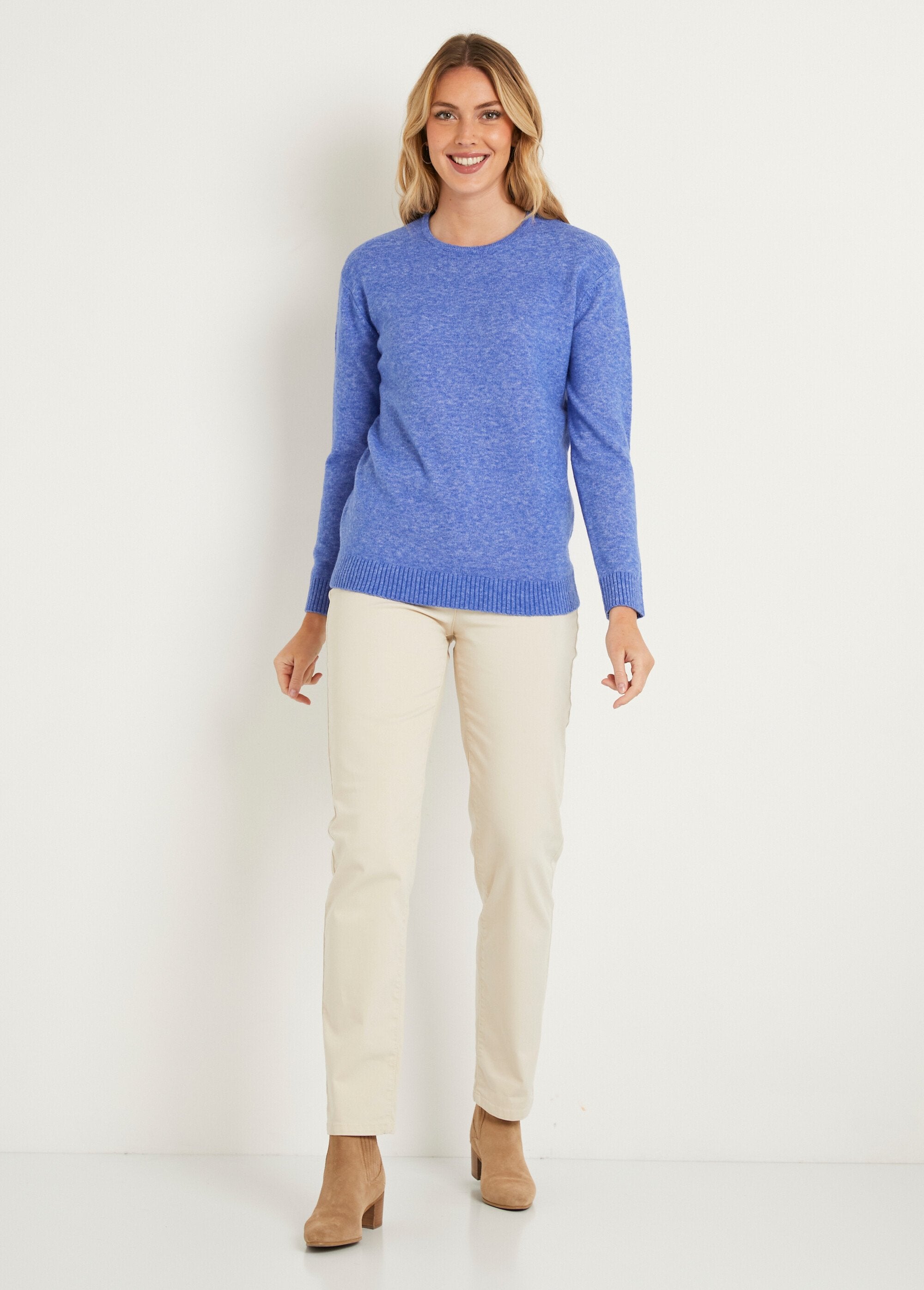 Maglia_corta_con_scollo_rotondo_in_lana_screziata_Bleu_SF1_slim