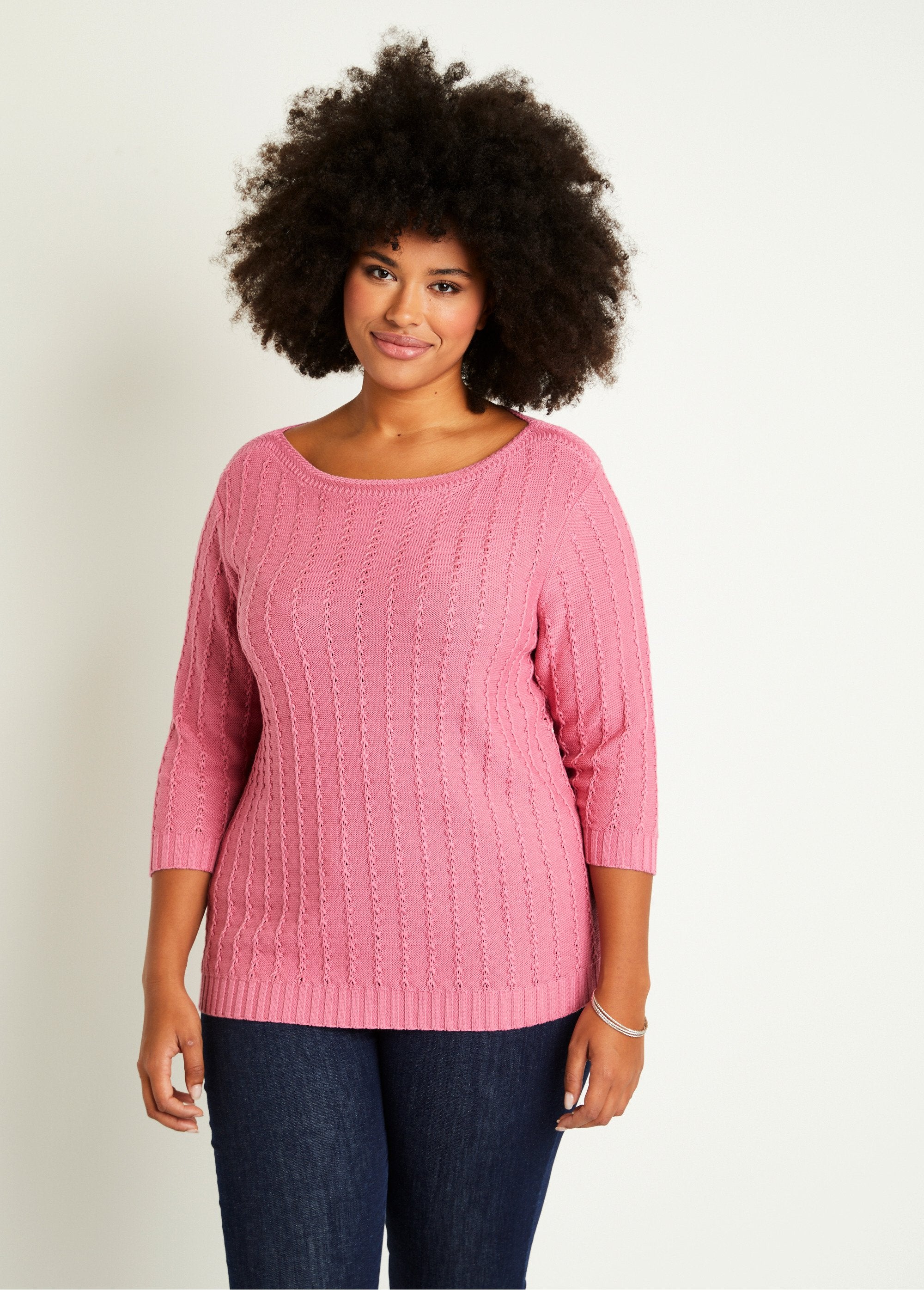 Maglia_con_scollo_a_barca_e_maniche_a_3/4_ROSA_FA1_curvy