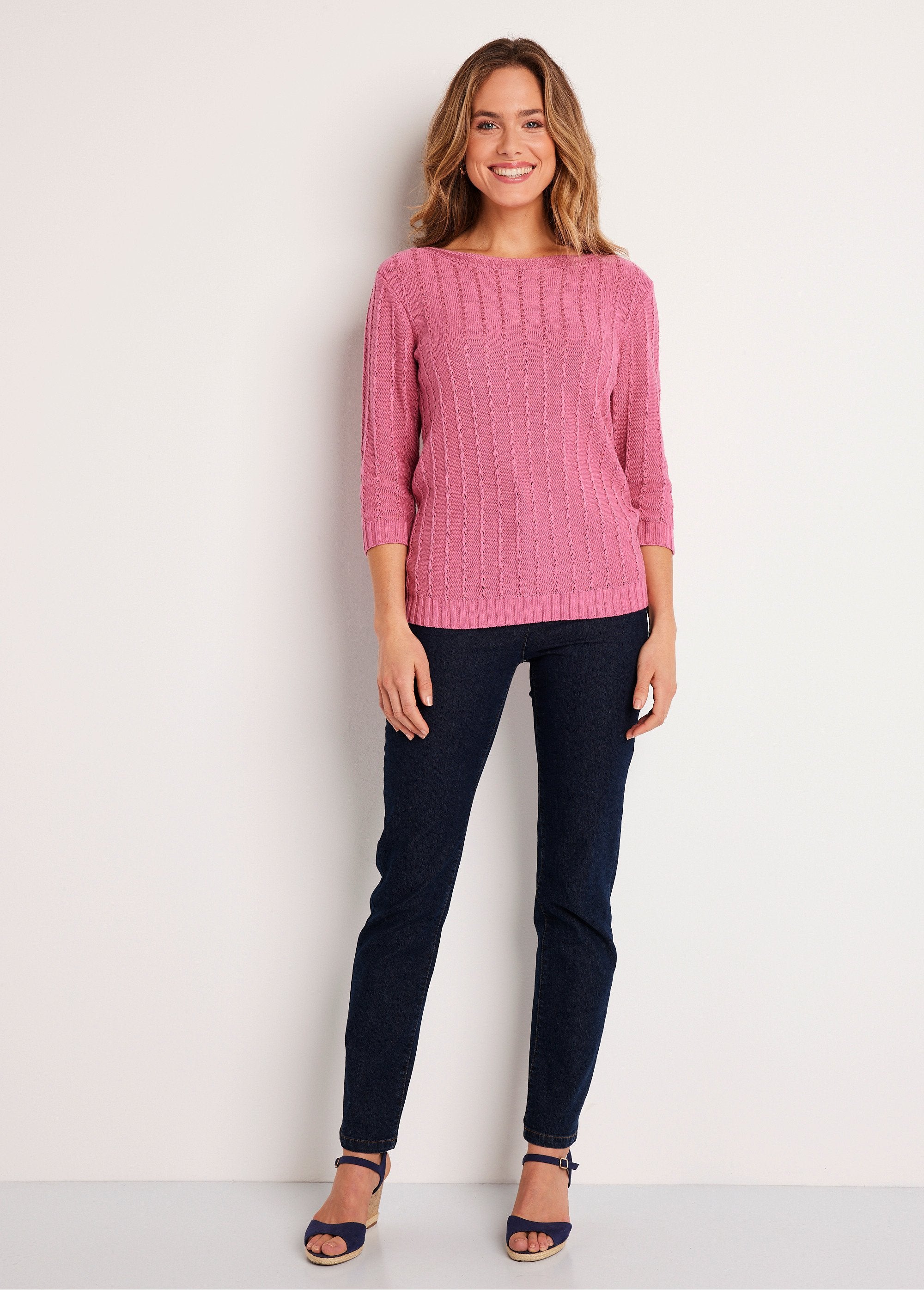 Maglia_con_scollo_a_barca_e_maniche_a_3/4_ROSA_SF1_slim