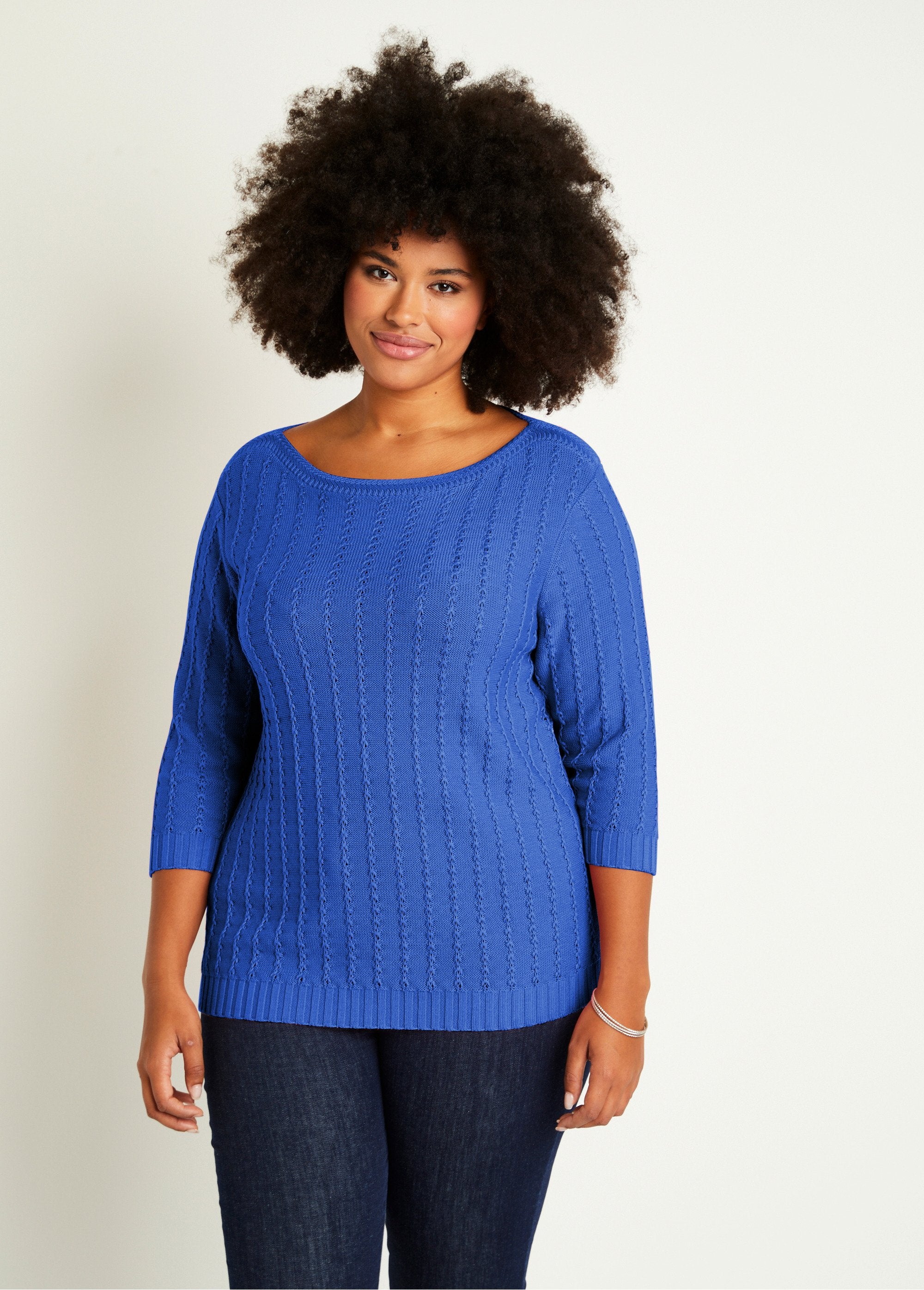 Maglia_con_scollo_a_barca_e_maniche_a_3/4_BLU_FA1_curvy