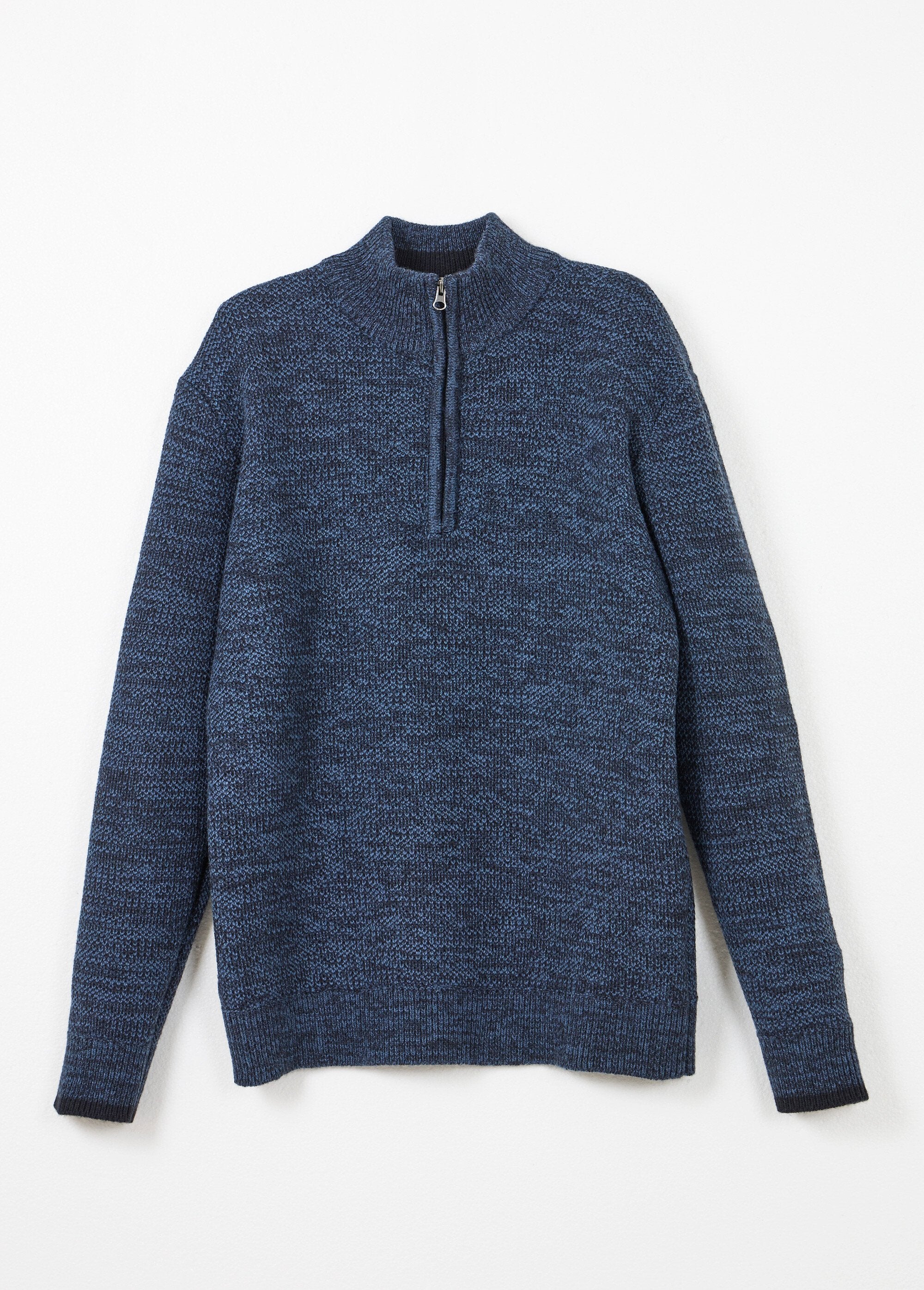 Maglione_con_zip_a_collo_alto_in_lana_screziata_Bleu_AP1_slim
