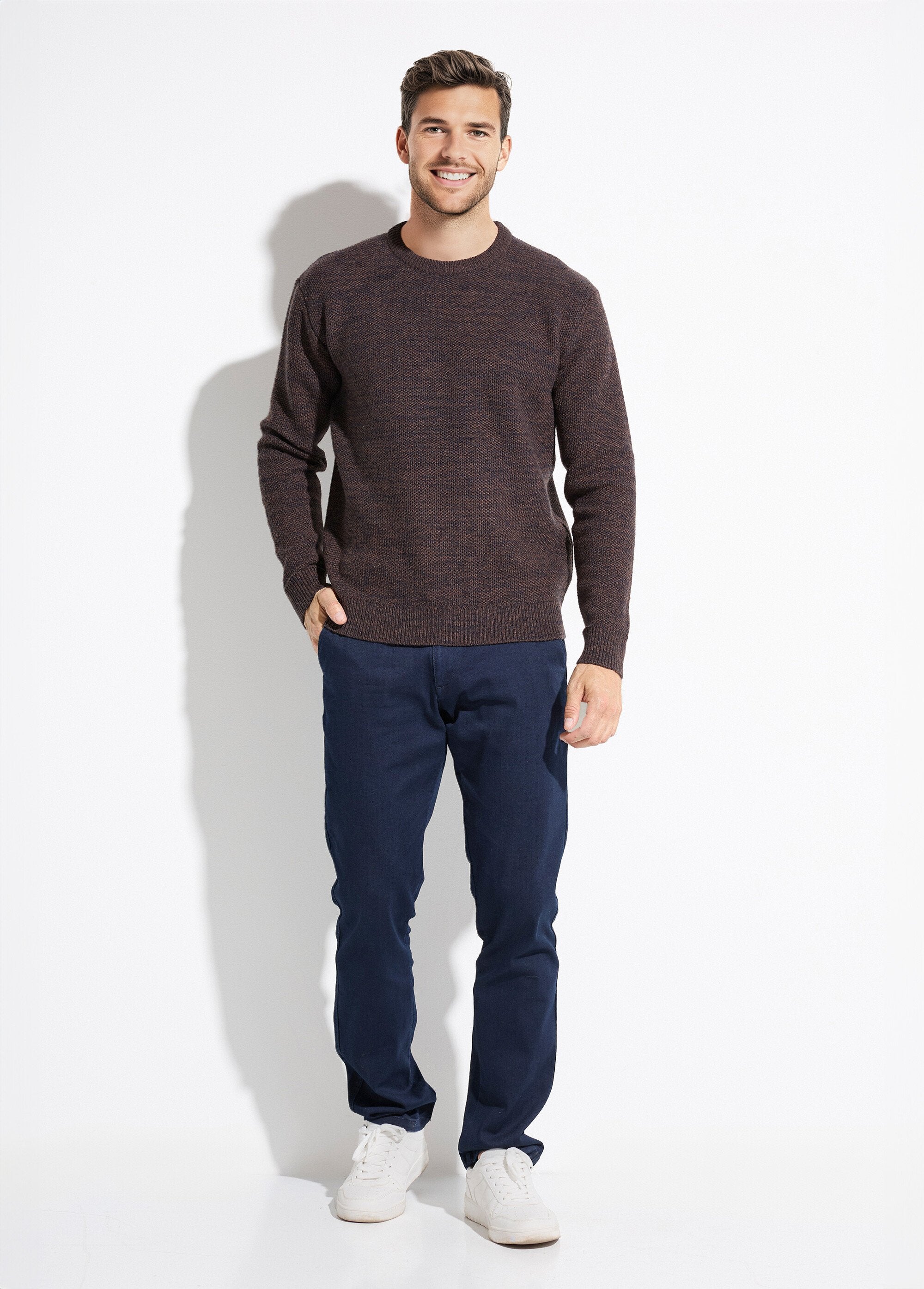 Maglia_con_scollo_rotondo_in_lana_screziata,_maniche_lunghe_Marron_SF1_slim