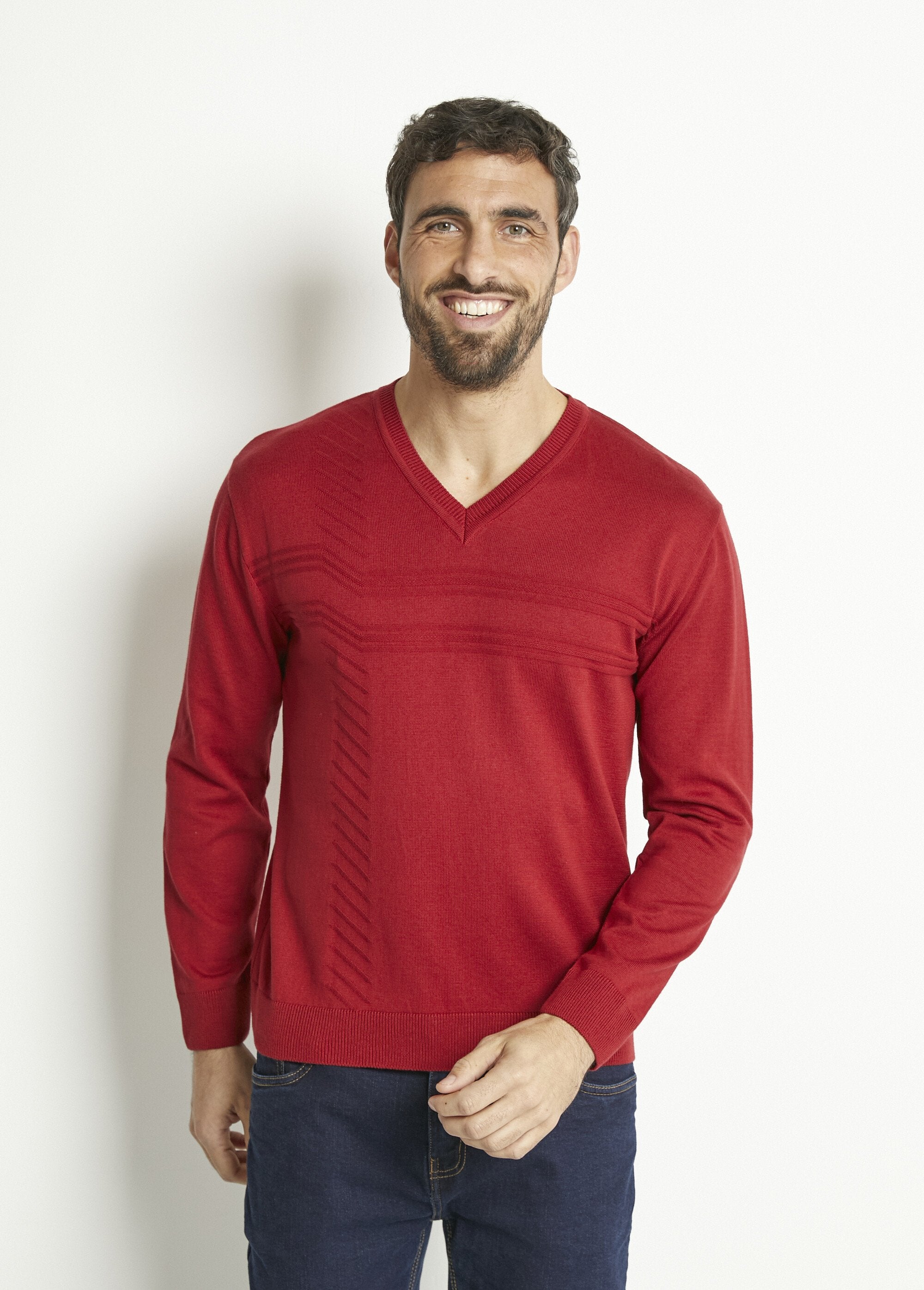 Maglia_a_maniche_lunghe_in_cotone_con_scollo_a_V_Bordeaux_FA1_slim