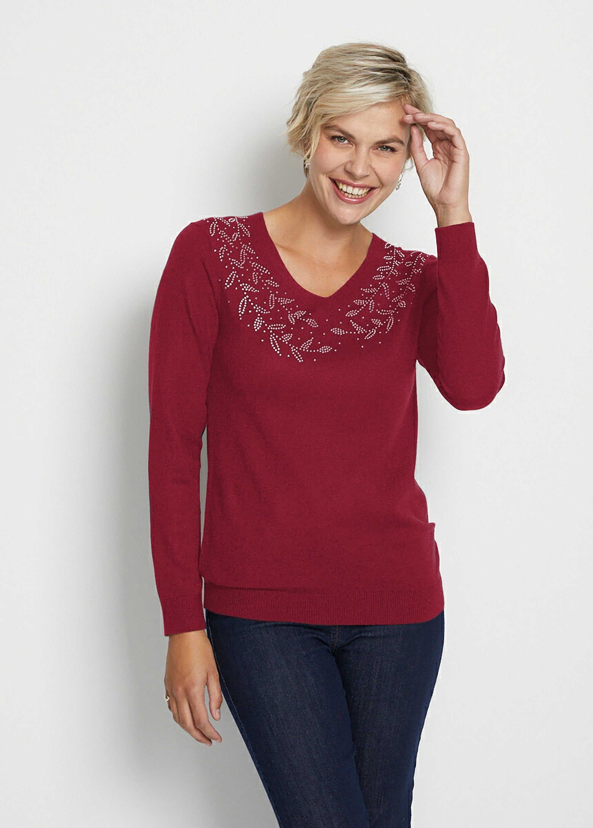 Maglia_a_maniche_lunghe_con_scollo_a_V_in_strass_Bordeaux_FA1_slim