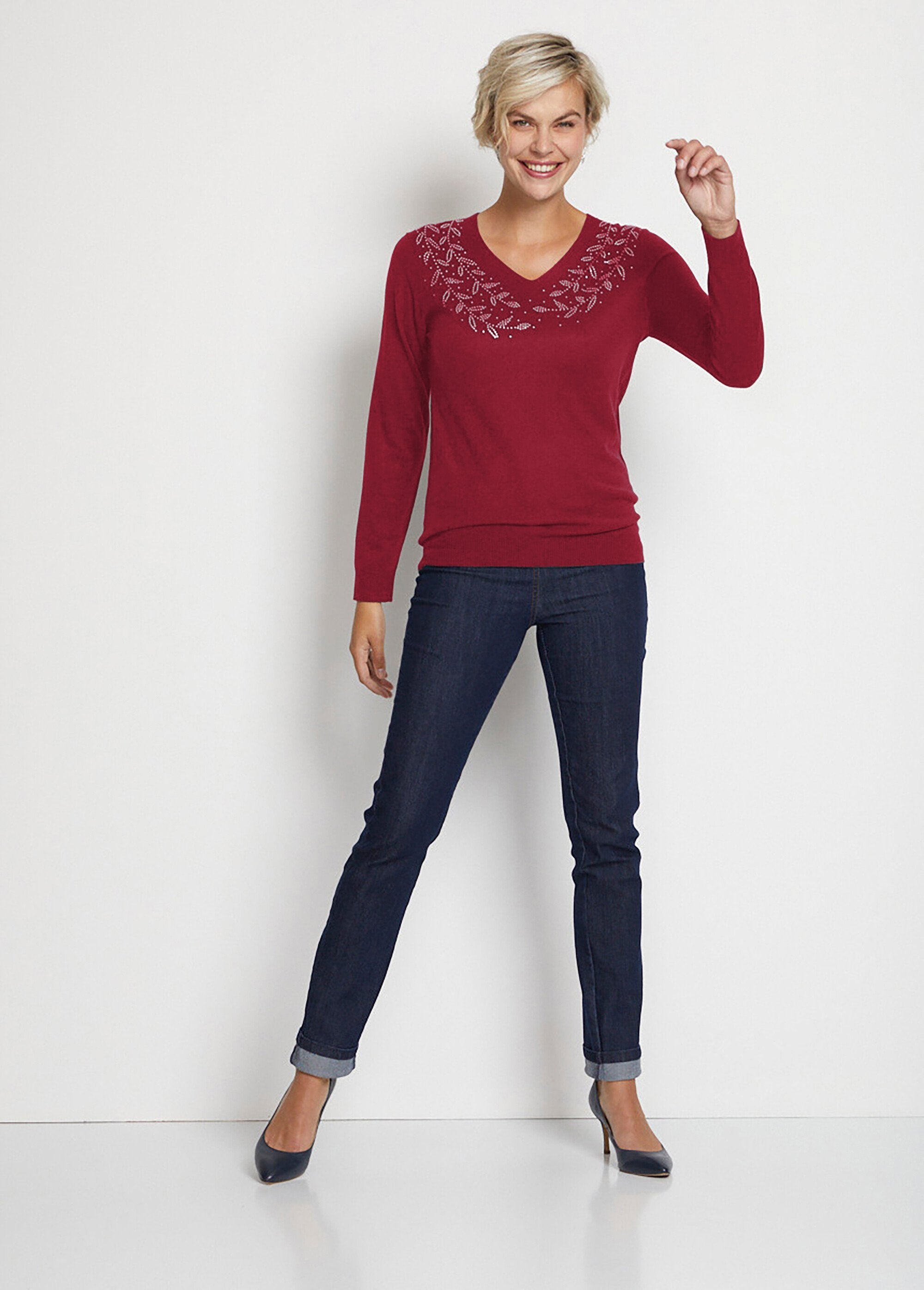 Maglia_a_maniche_lunghe_con_scollo_a_V_in_strass_Bordeaux_SF1_slim