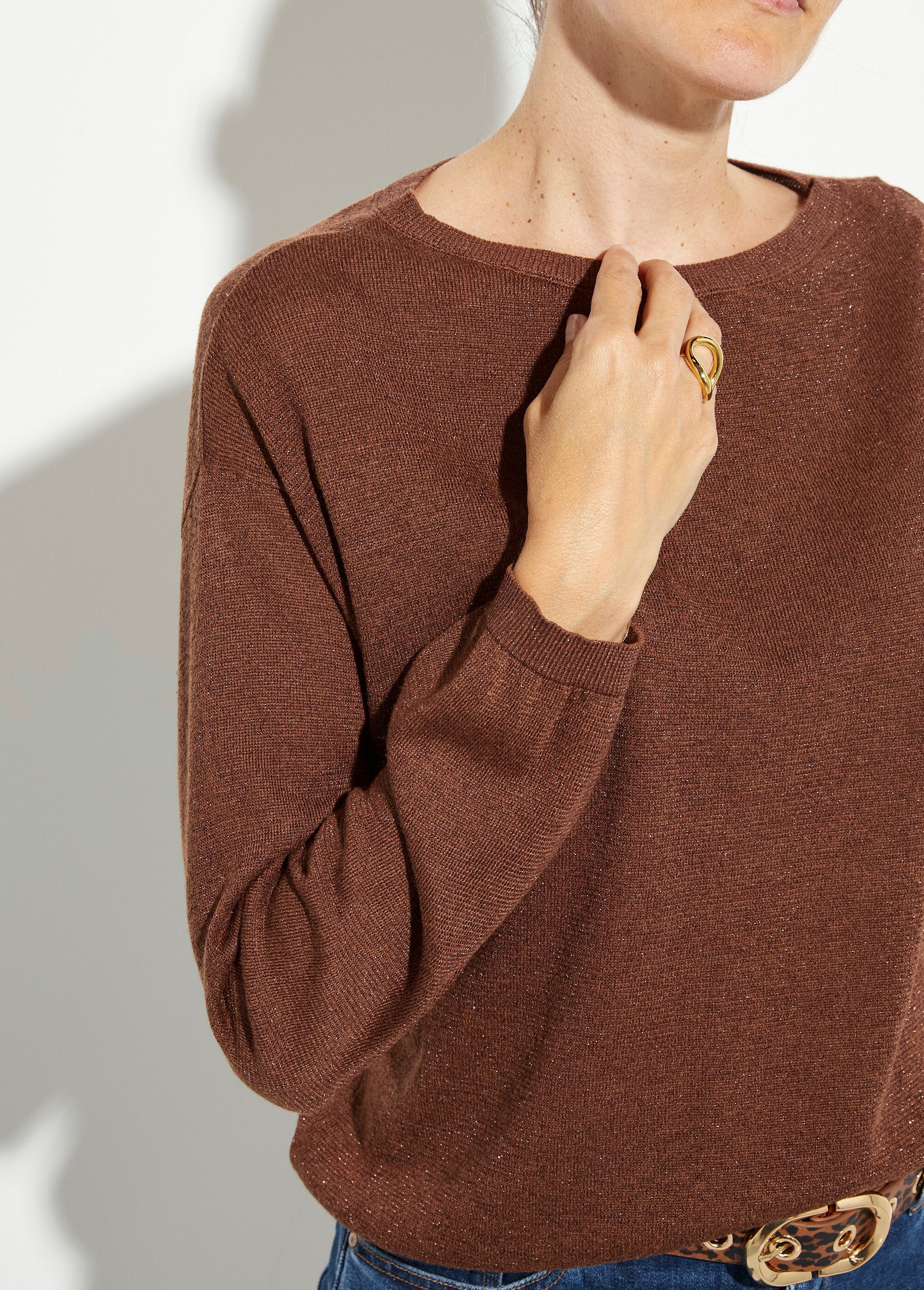 Maglione_corto_in_maglia_metallica_fine_Marron_DE1_slim