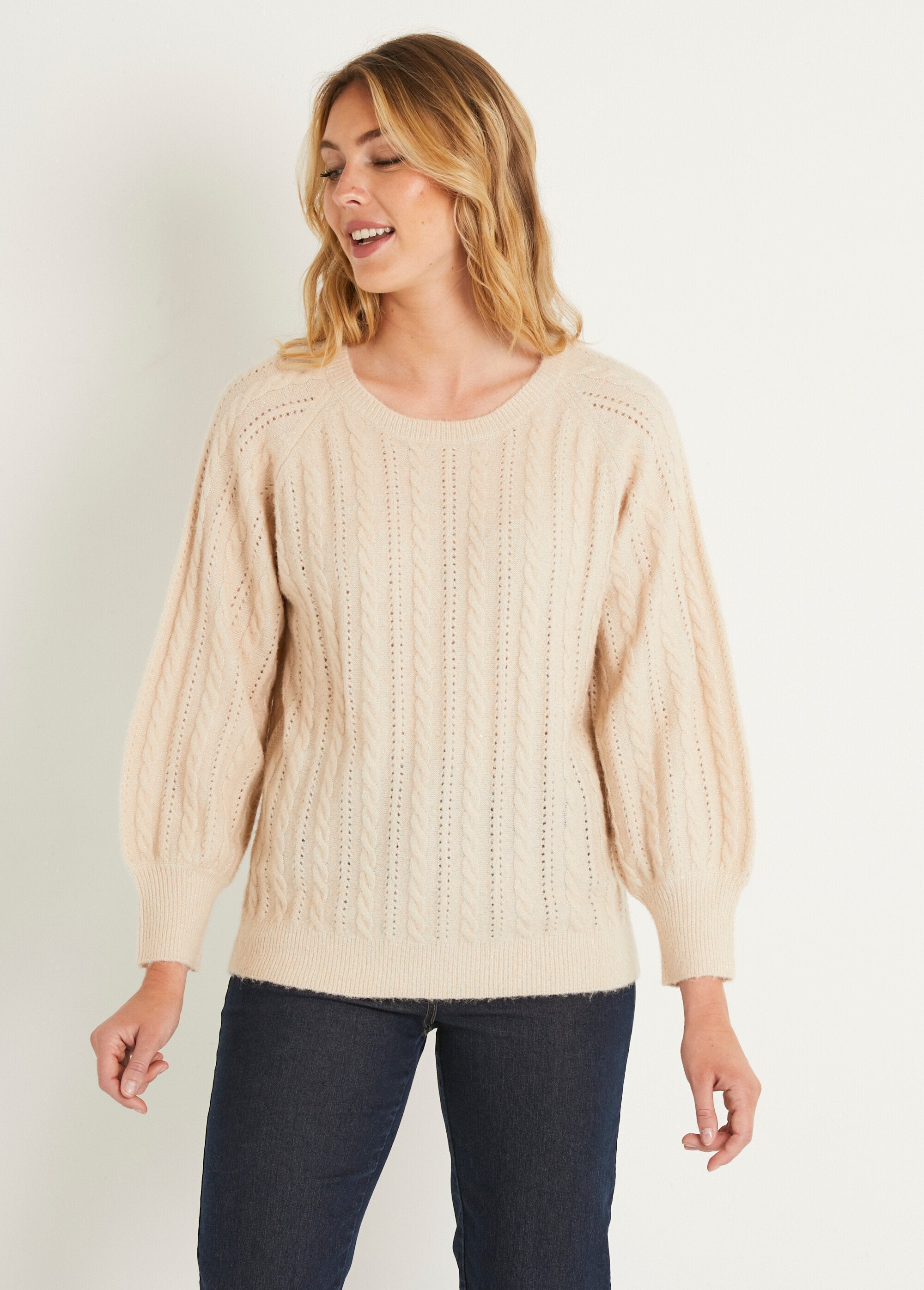 Pull_doux_maille_irisée_torsadée_ajourée_laine_Beige_FA1_slim