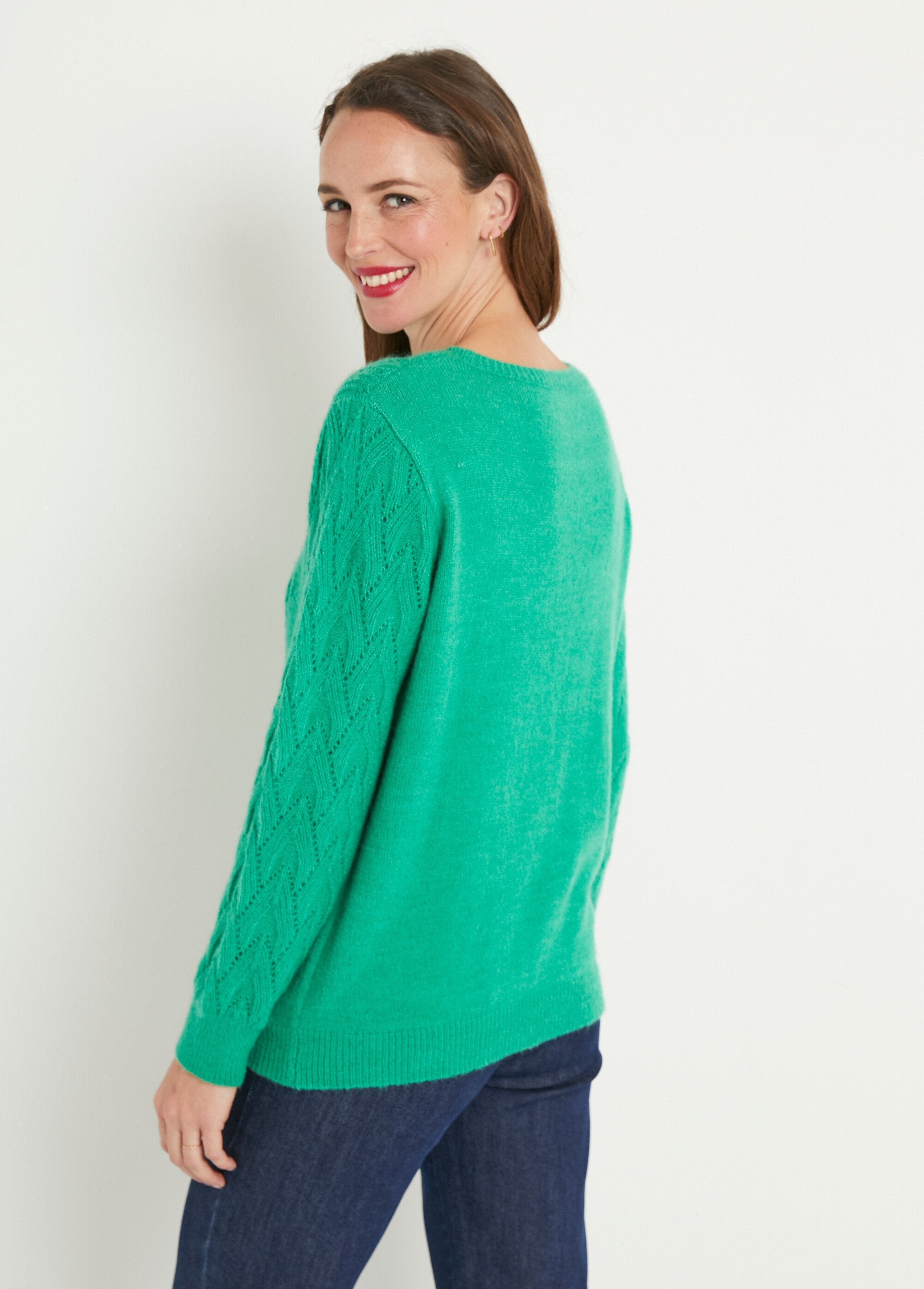 Pull_doux_uni_col_rond_maille_fantaisie_Menthe_DO1_slim