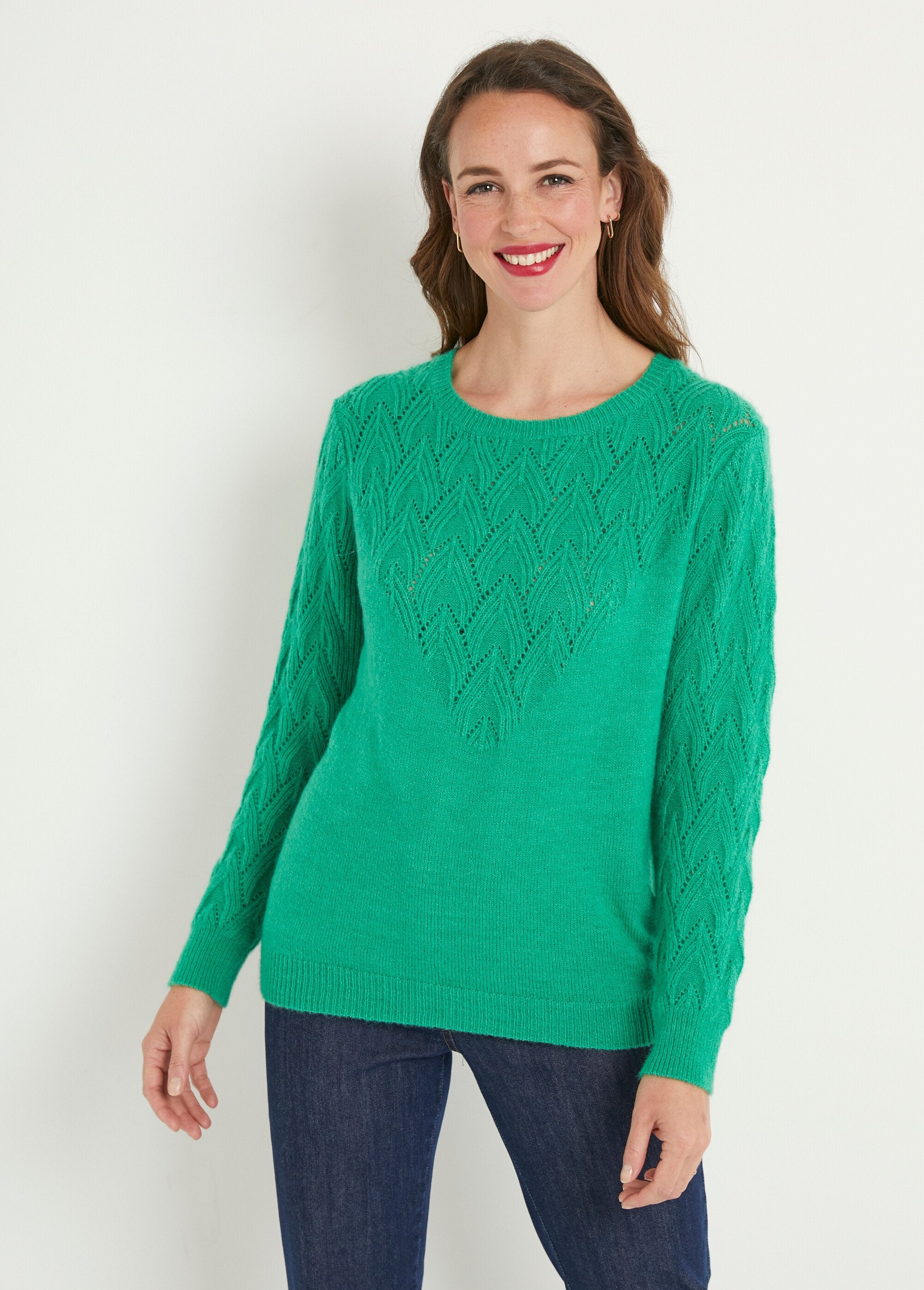 Pull_doux_uni_col_rond_maille_fantaisie_Menthe_FA1_slim