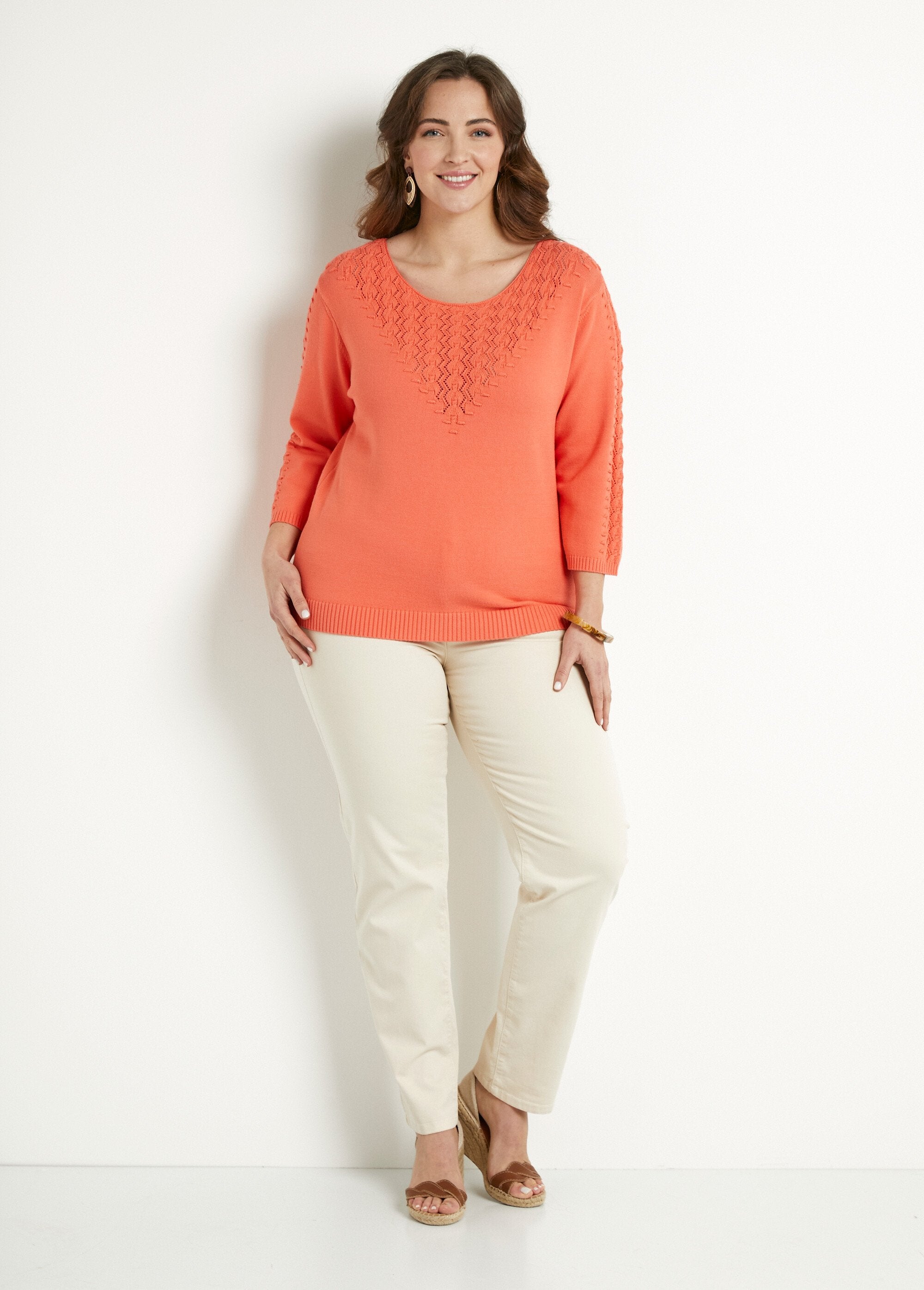 Morbido_maglione_tinta_unita_con_scollo_rotondo_in_maglia_fantasia_Capucine_SF1_curvy