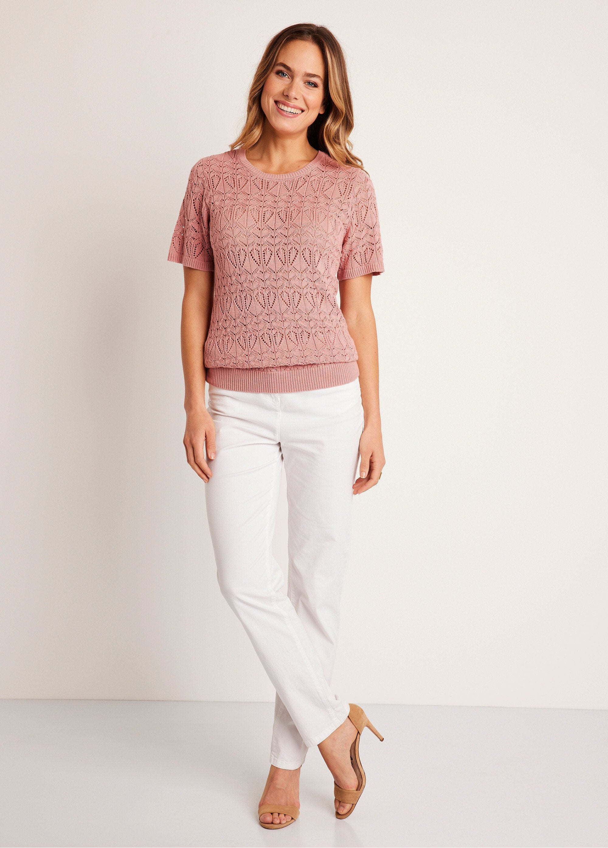 Maglione_di_cotone_sottile_traforato_a_maniche_corte_Rosa_cipria_SF1_slim