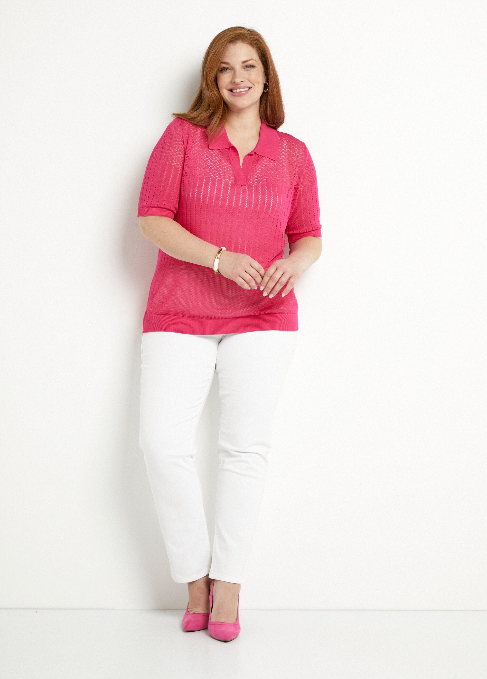 Maglione_sottile_traforato_con_scollo_a_polo_e_maniche_corte_Fuchsia_SF1_curvy