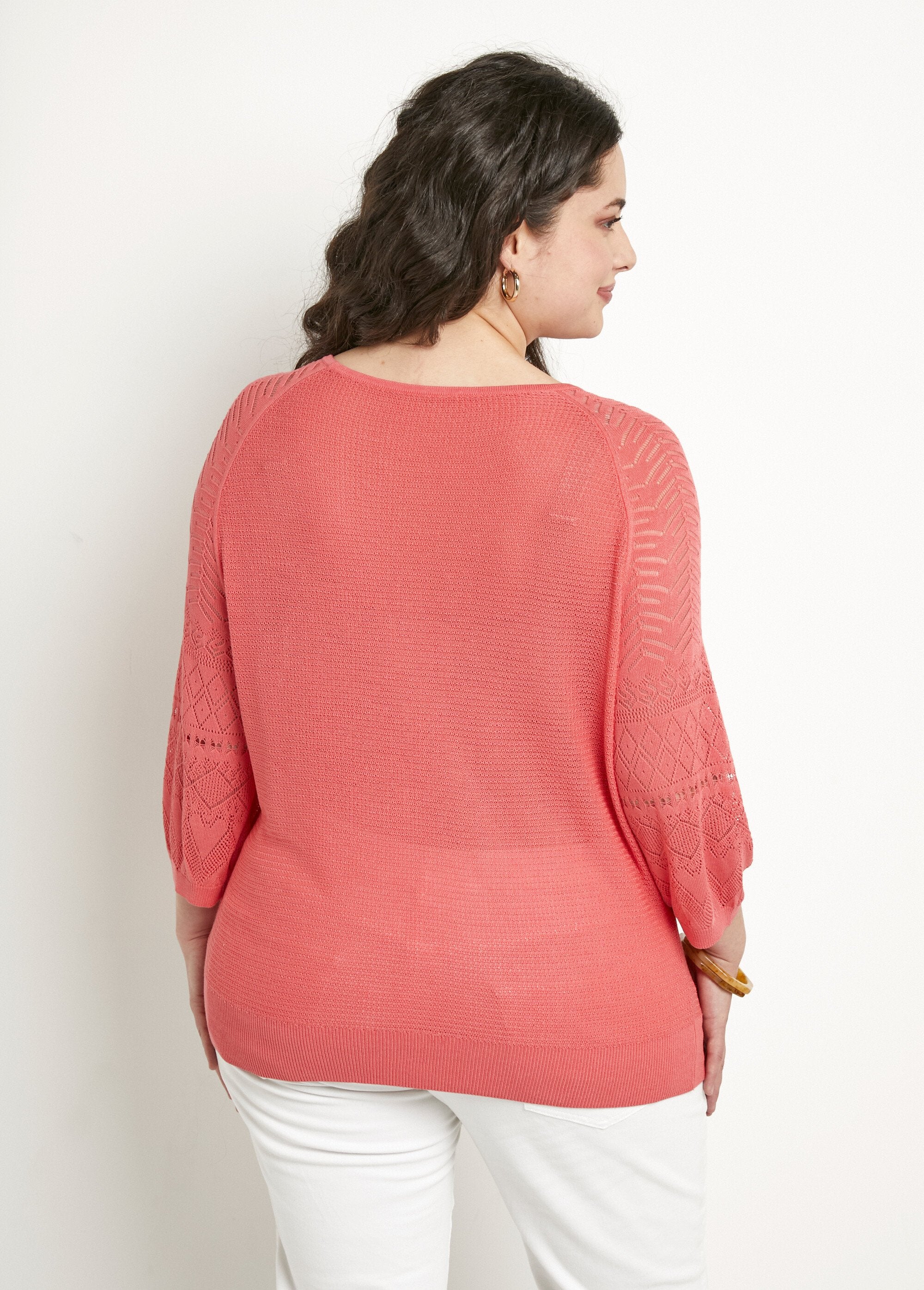 Maglia_leggera_con_maniche_raglan_a_3/4_e_scollo_rotondo_Corail_DO1_curvy