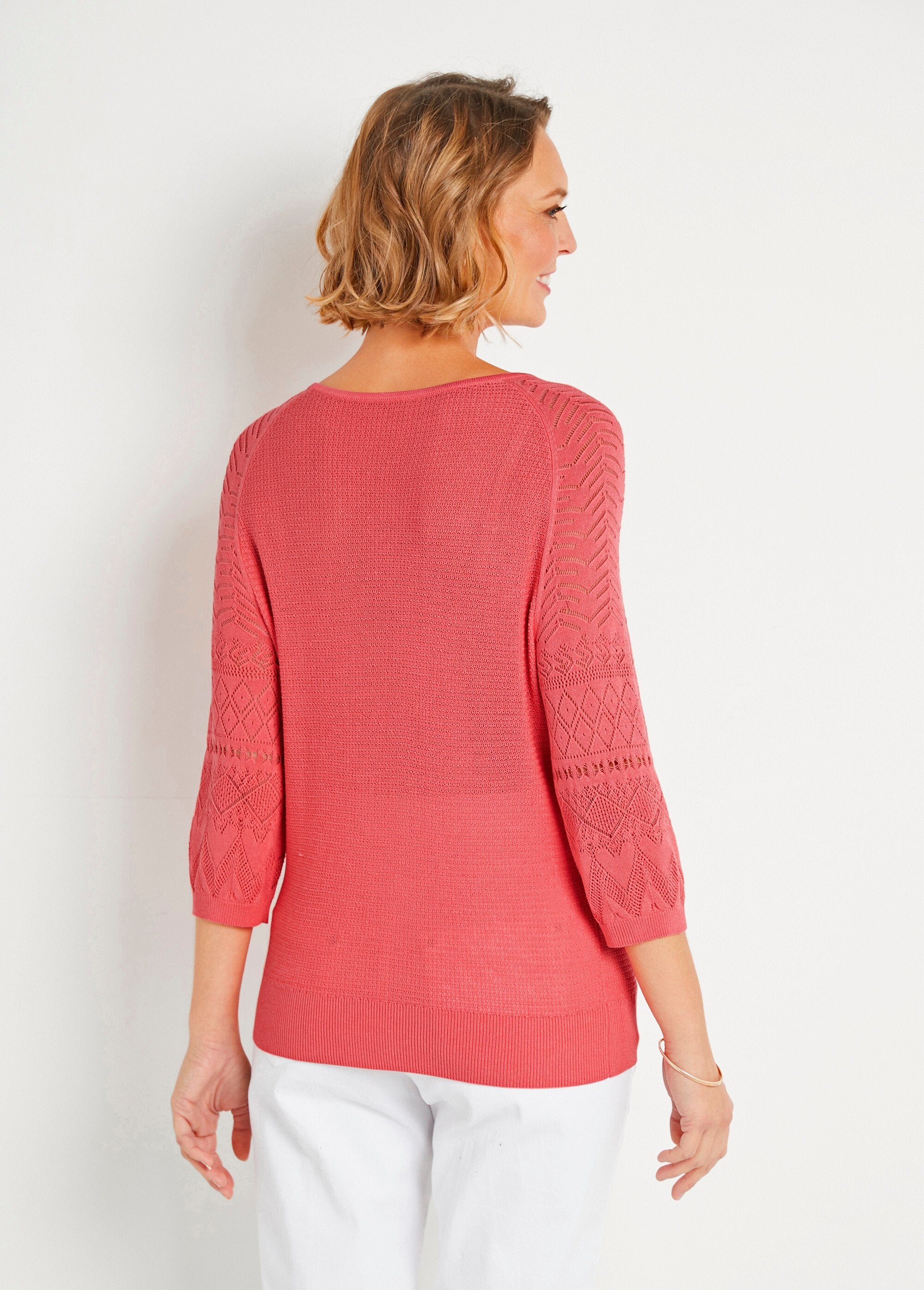 Maglia_leggera_con_maniche_raglan_a_3/4_e_scollo_rotondo_Corail_DO1_slim