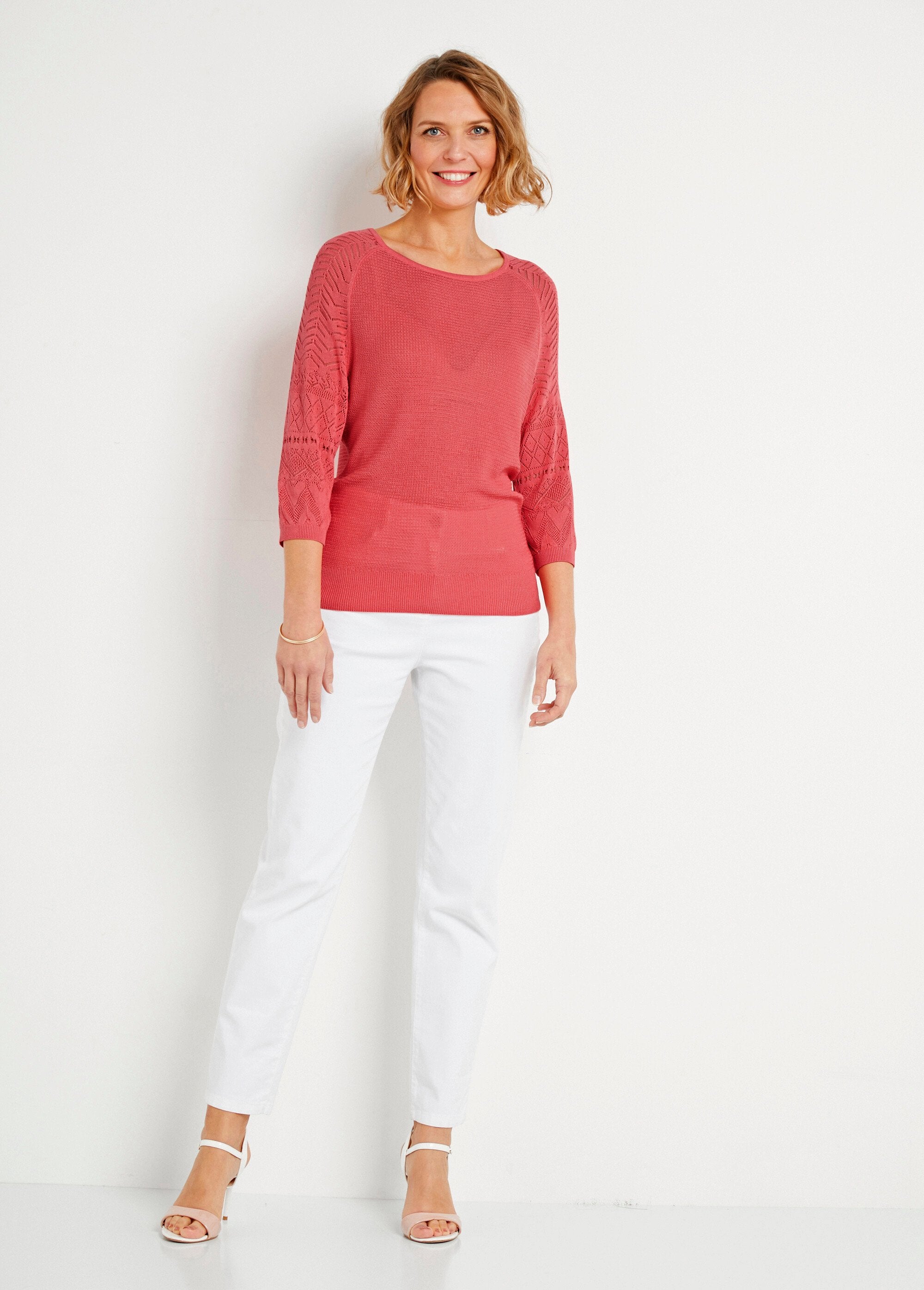 Maglia_leggera_con_maniche_raglan_a_3/4_e_scollo_rotondo_Corail_SF1_slim