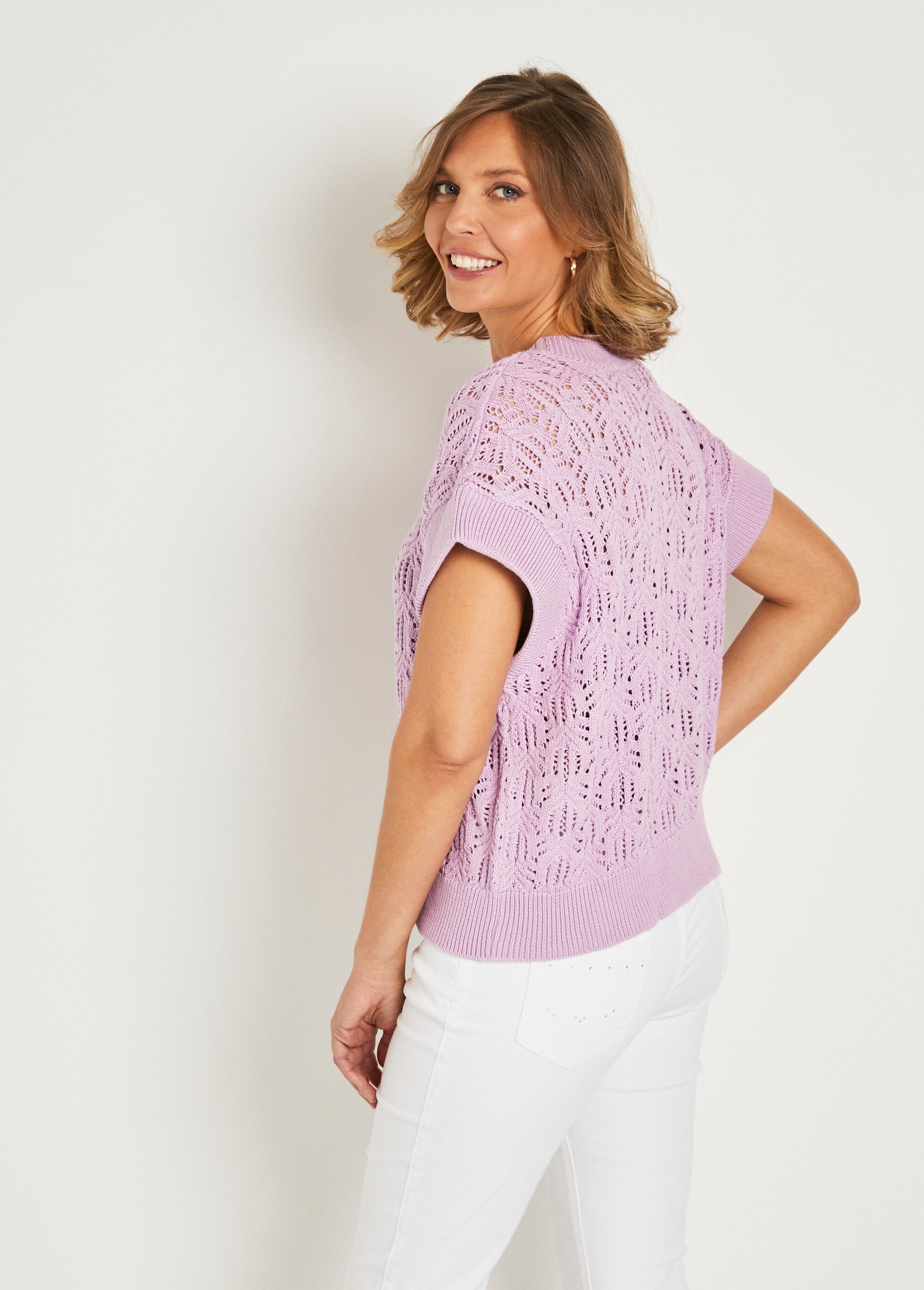 Maglia_a_maniche_corte_in_maglia_traforata_Lilla_DO1_slim