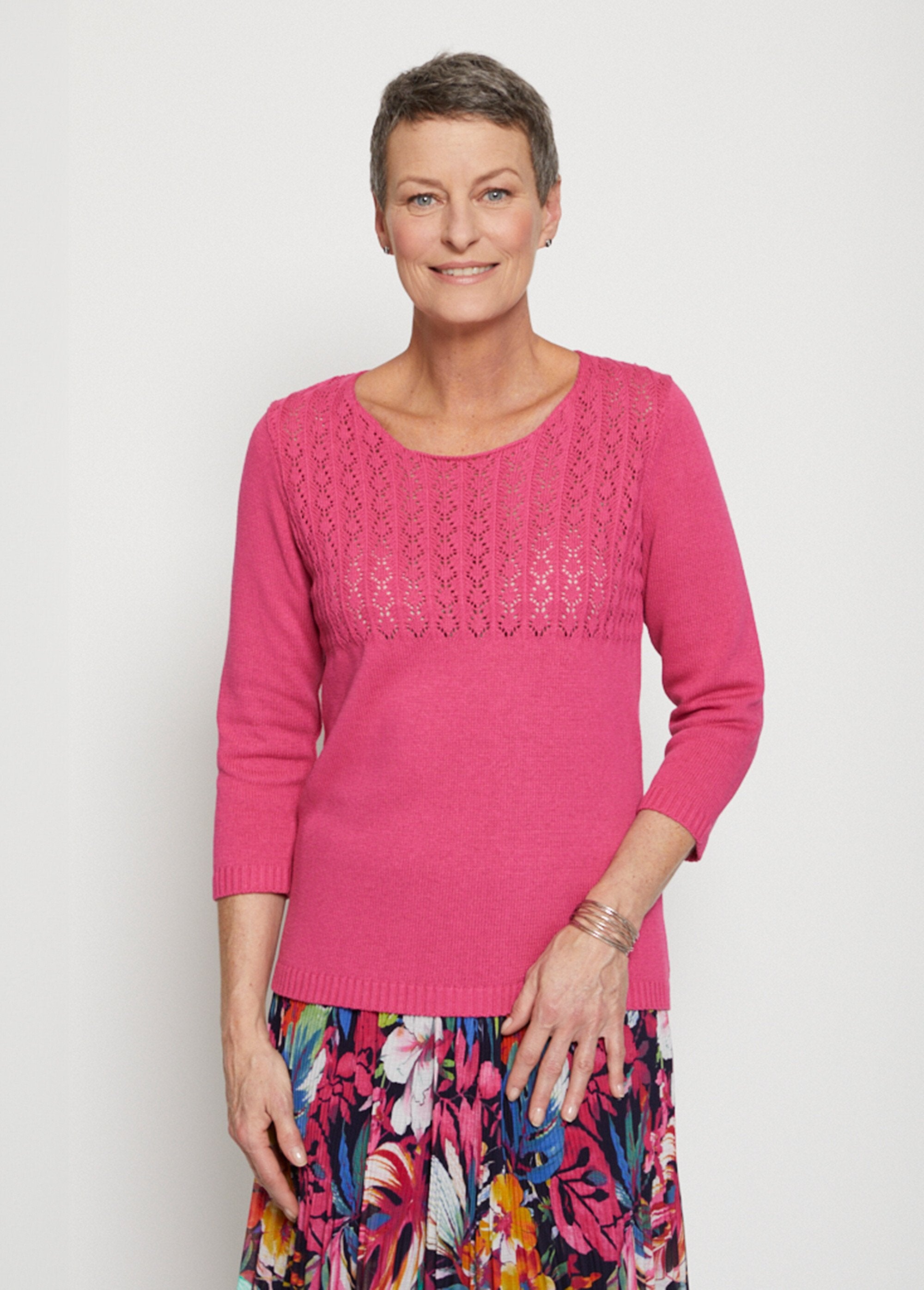 Maglia_traforata_con_maniche_a_3/4_Fucsia_FA1_slim