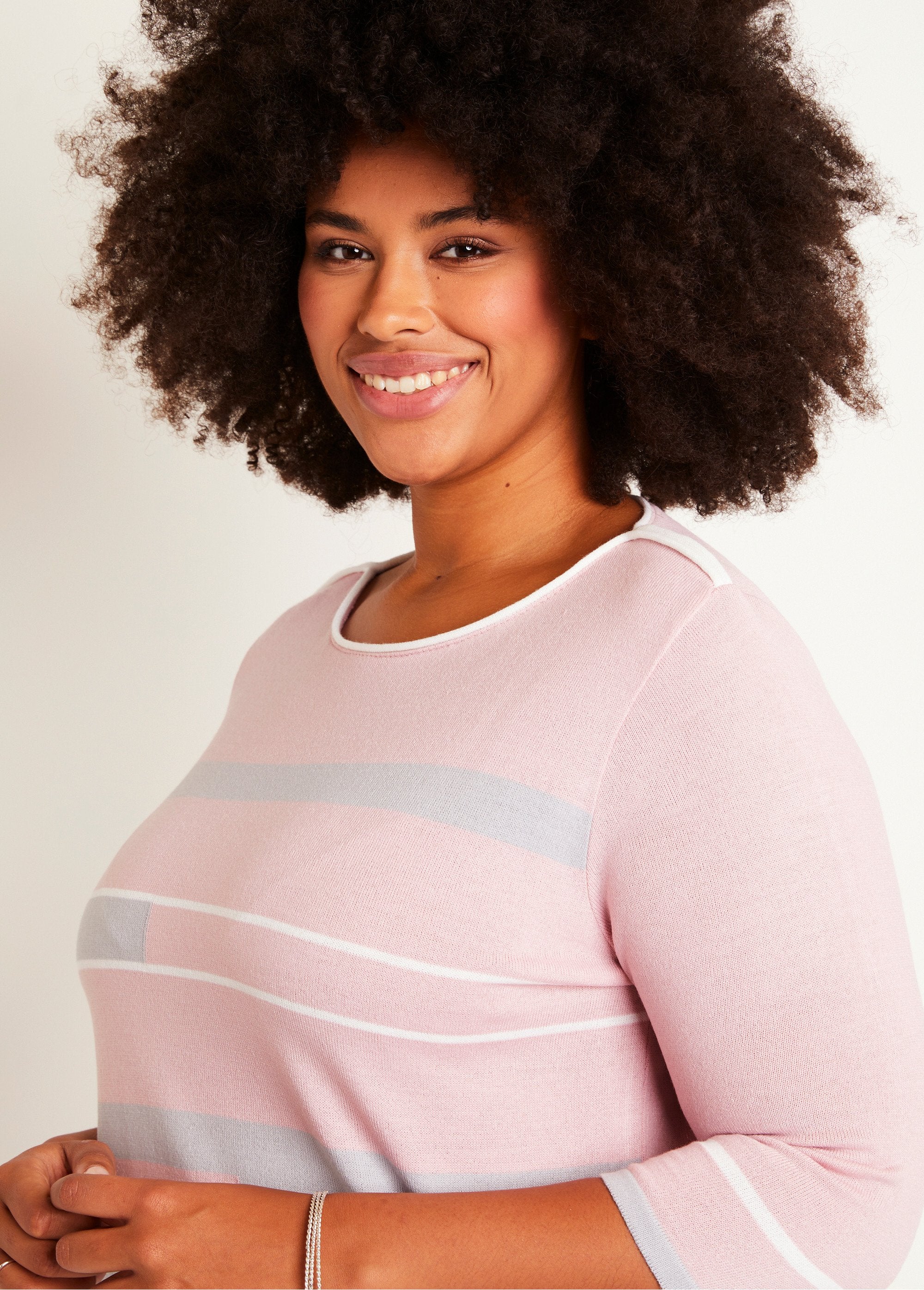 Maglia_con_scollo_a_barca_e_maniche_a_3/4_Rosa_e_grigio_DE1_curvy