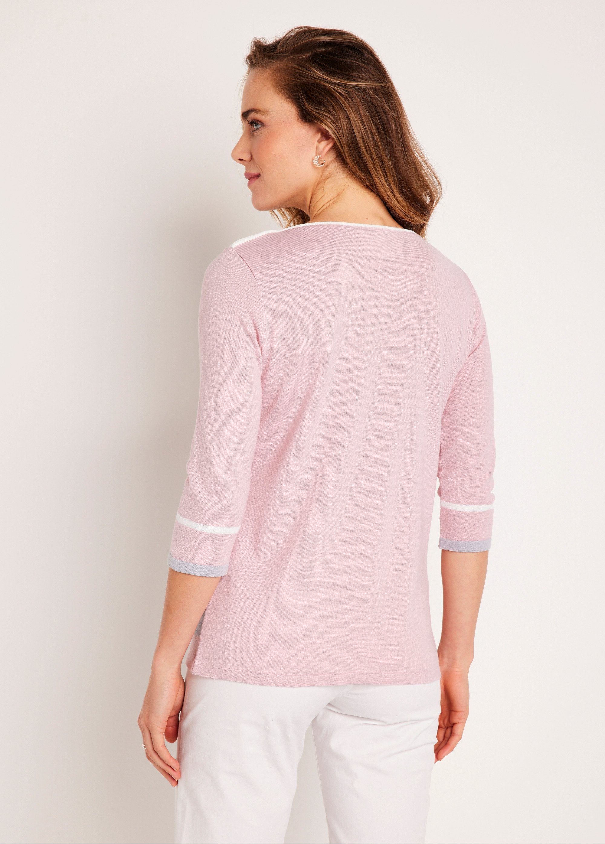 Maglia_con_scollo_a_barca_e_maniche_a_3/4_Rosa_e_grigio_DO1_slim