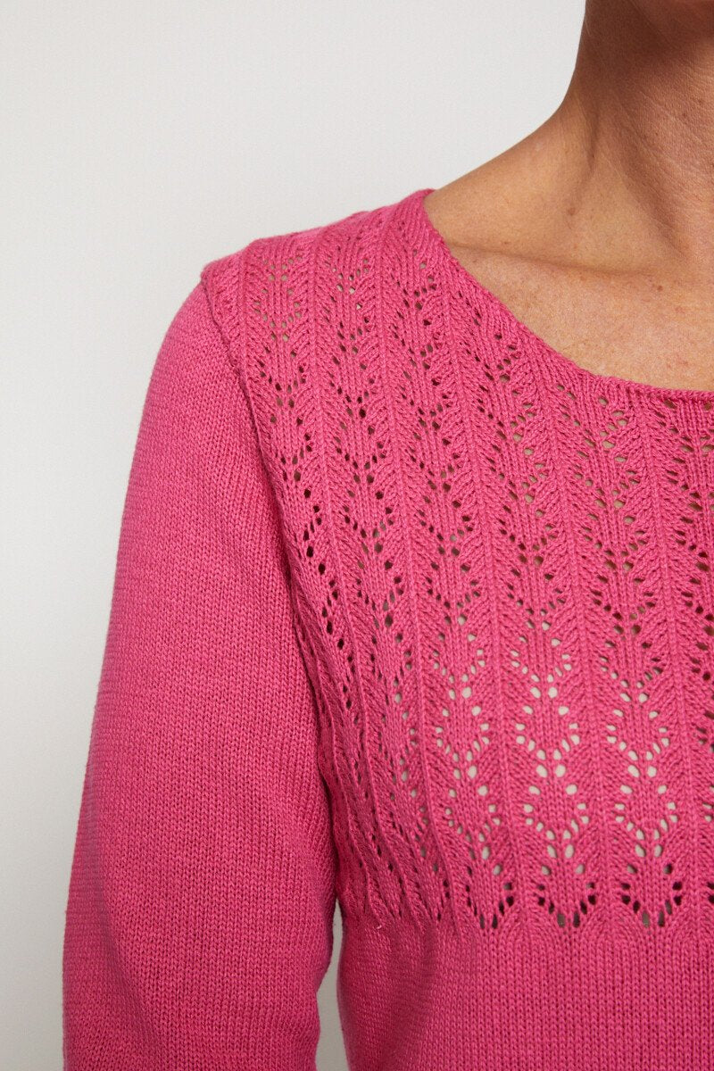 Maglia_traforata_con_maniche_a_3/4_Fucsia_DE2_slim