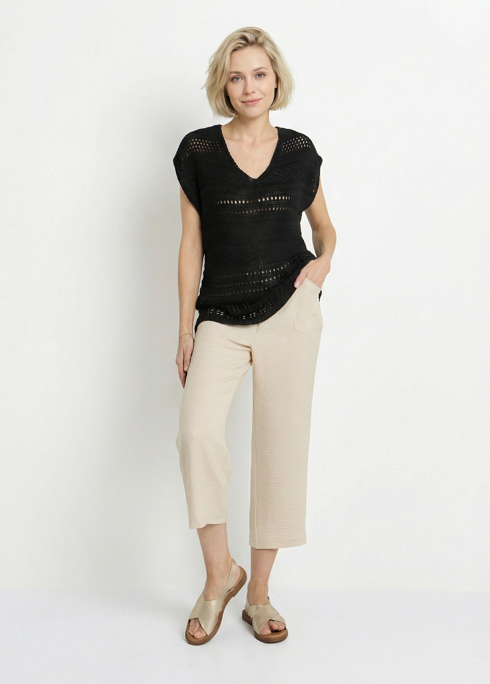 Maglione_a_maniche_corte_in_maglia_grossa_Noir_SF1_slim