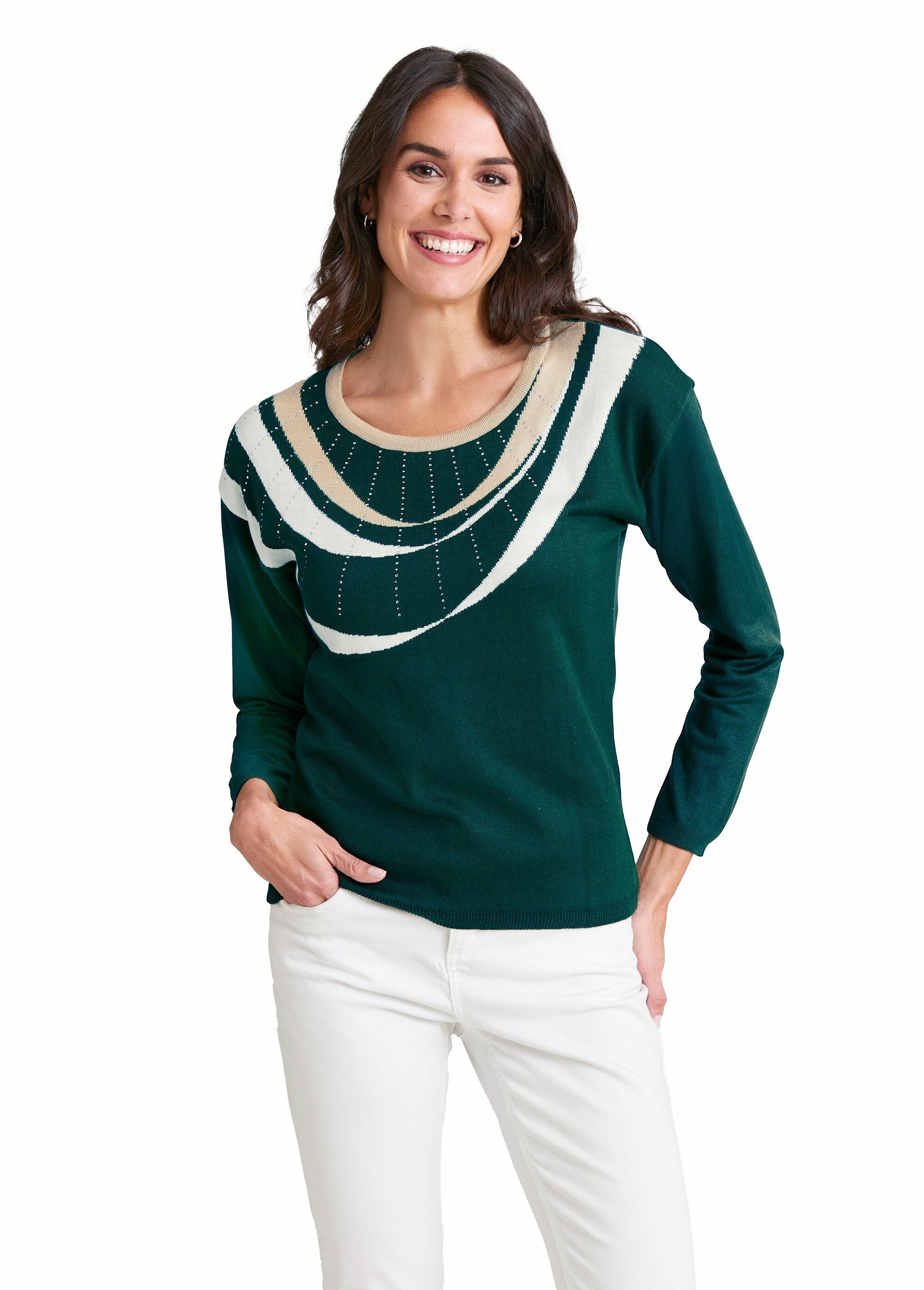 Maglia_jacquard_con_scollo_rotondo_Verde_e_beige_FA1_slim