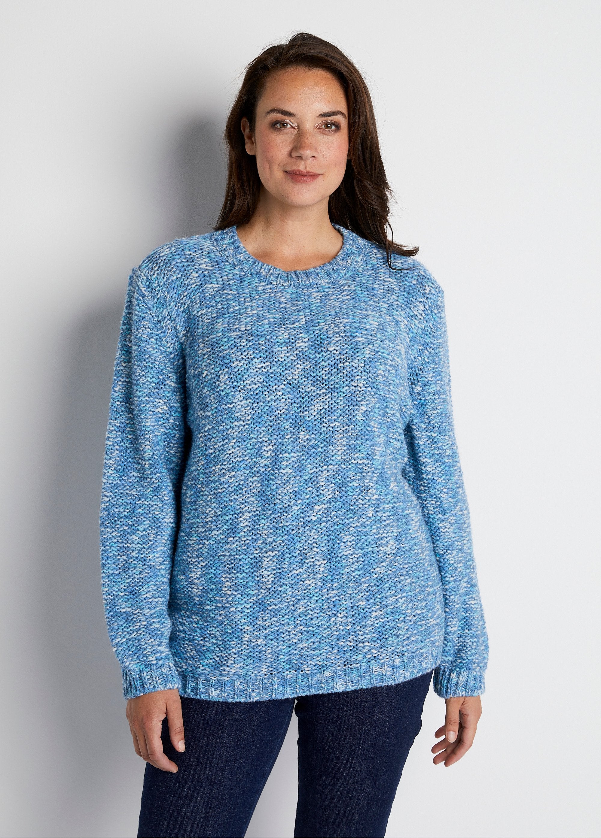 Maglione_sagomato_con_scollo_rotondo_in_lana_e_alpaca_Blu_ed_ecru_FA1_curvy