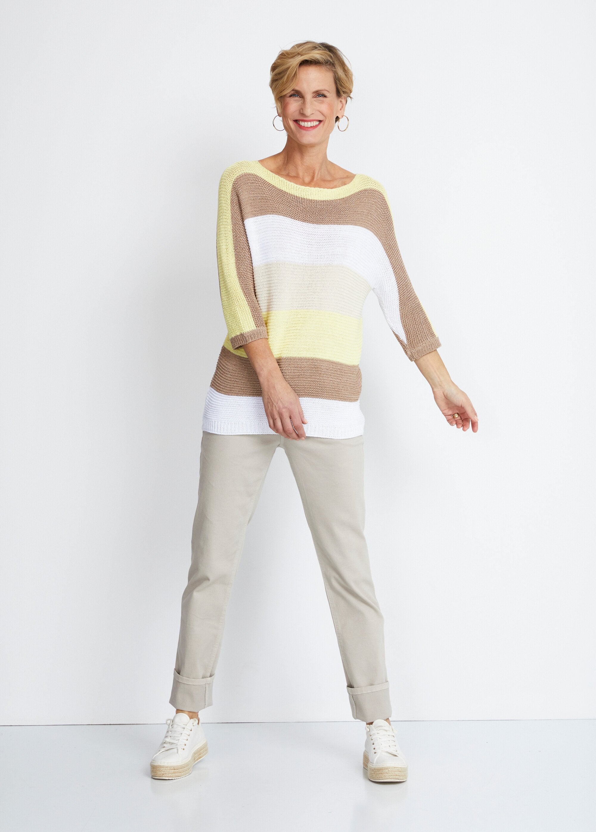 Maglia_a_righe,_maniche_a_3/4,_punto_muschio_Jaune_et_dore_SF1_slim