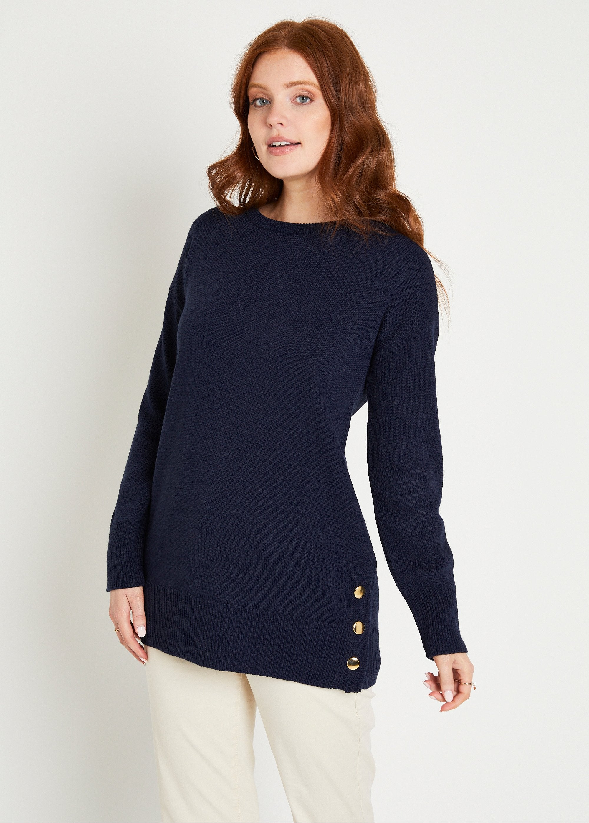 Pull_tunique_uni_long_col_rond_avec_boutons_Marine_FA1_slim