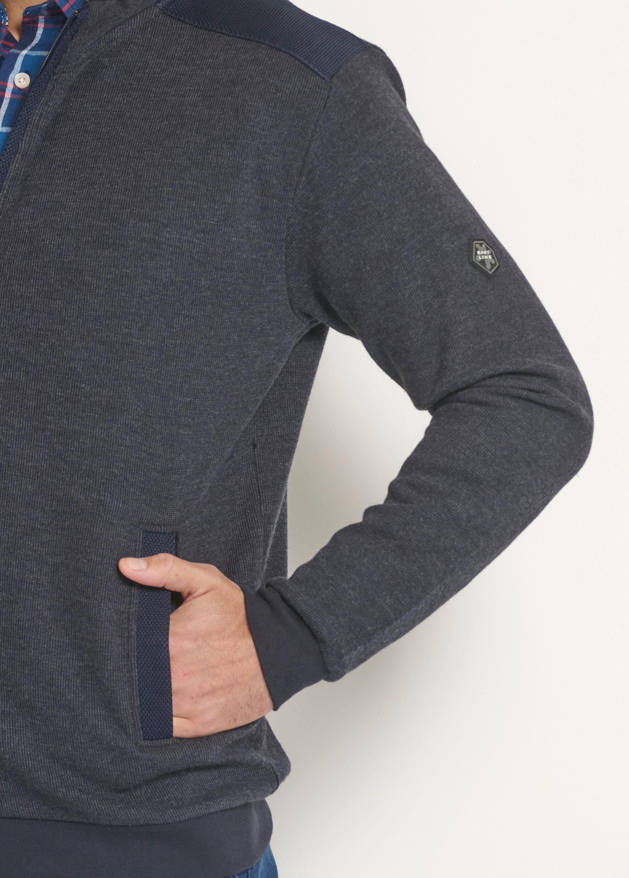 Maglia_con_zip_screziata_e_colletto_rialzato_Bleu_DE2_slim