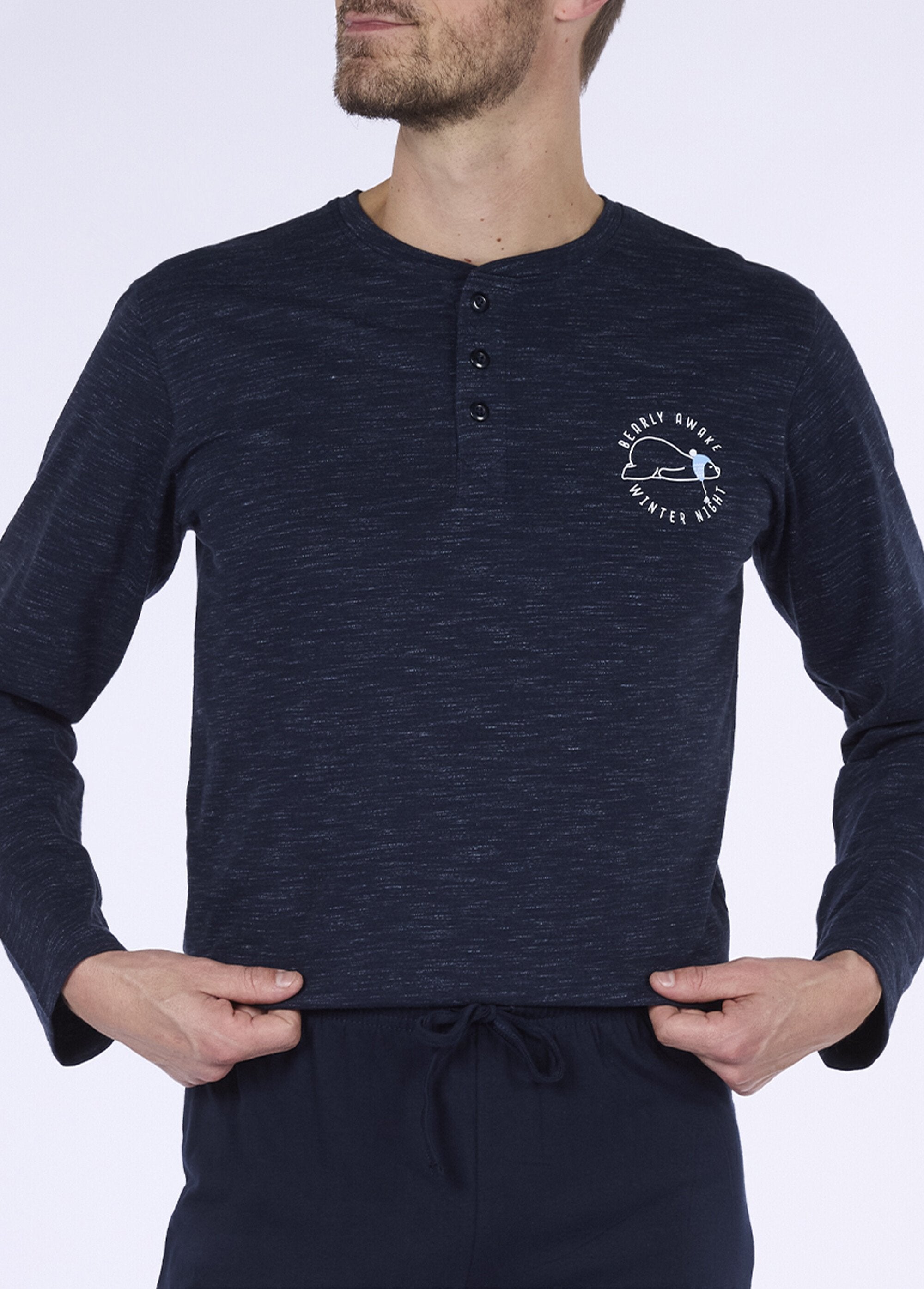 Pigiama_2_pezzi,_maniche_lunghe,_screziato_Bleu_chine_DE1_slim
