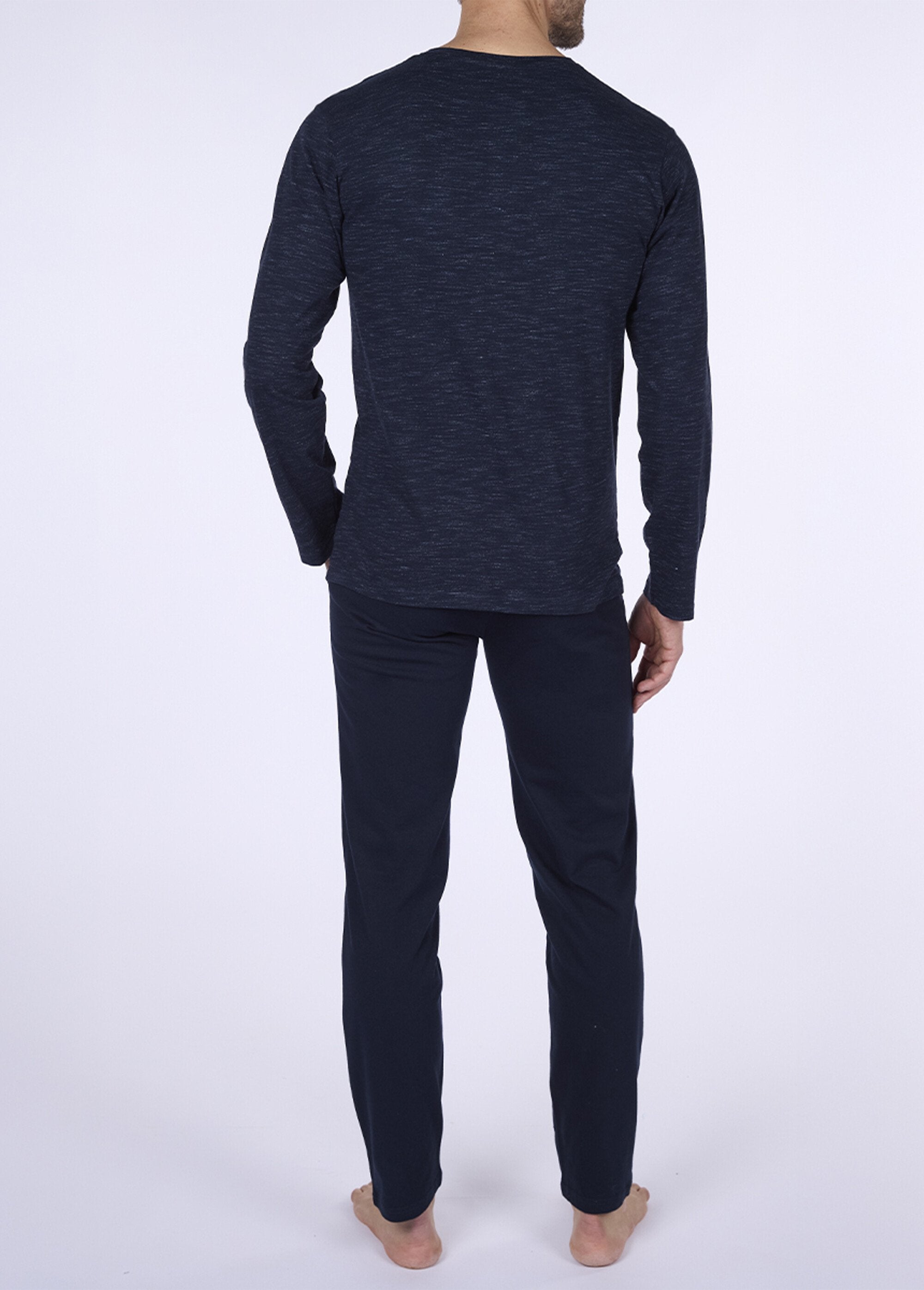 Pigiama_2_pezzi,_maniche_lunghe,_screziato_Bleu_chine_DO1_slim