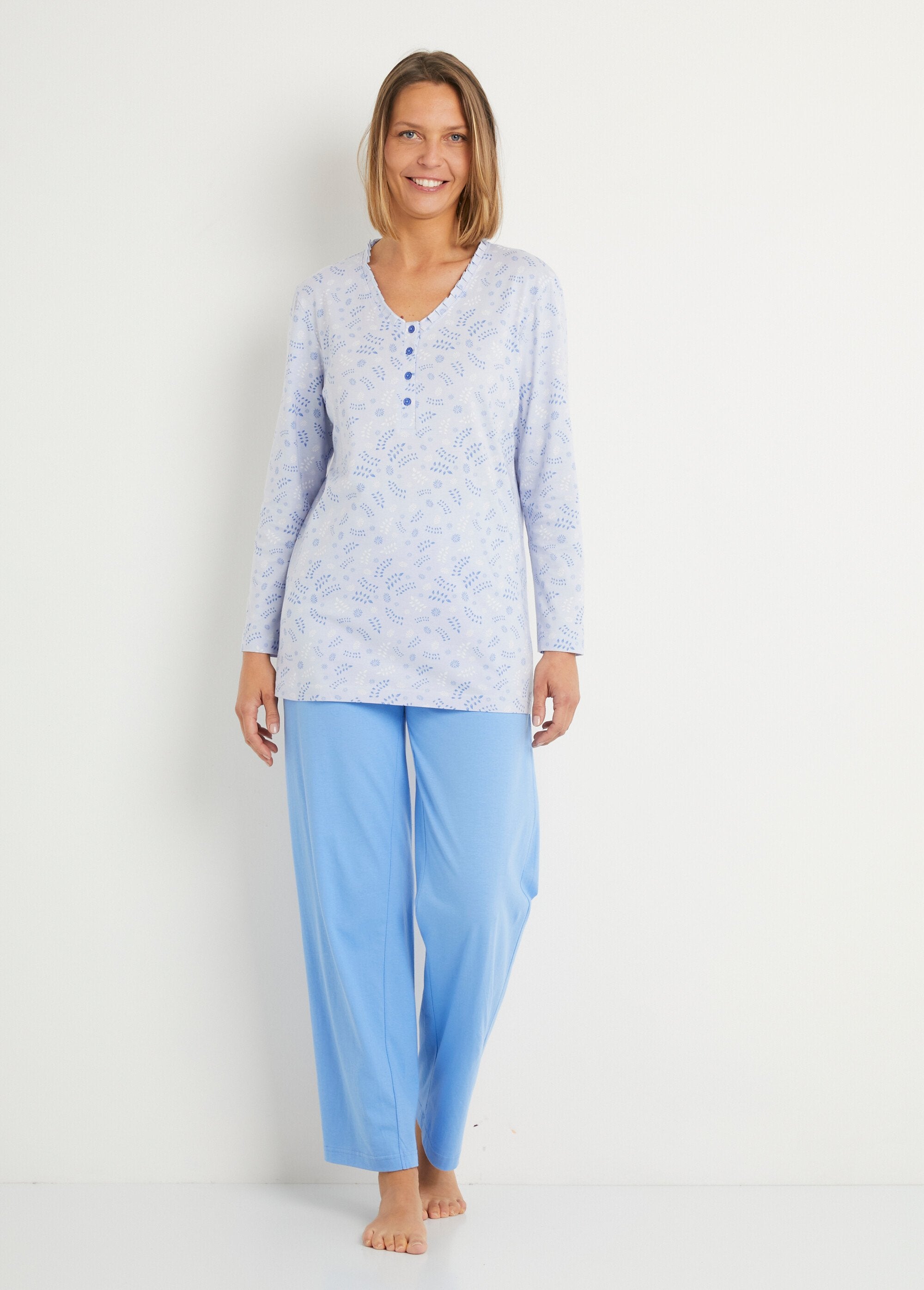 Pyjama_imprimé_boutonné_coton_manches_longues_Imprime_bleu_FA1_slim