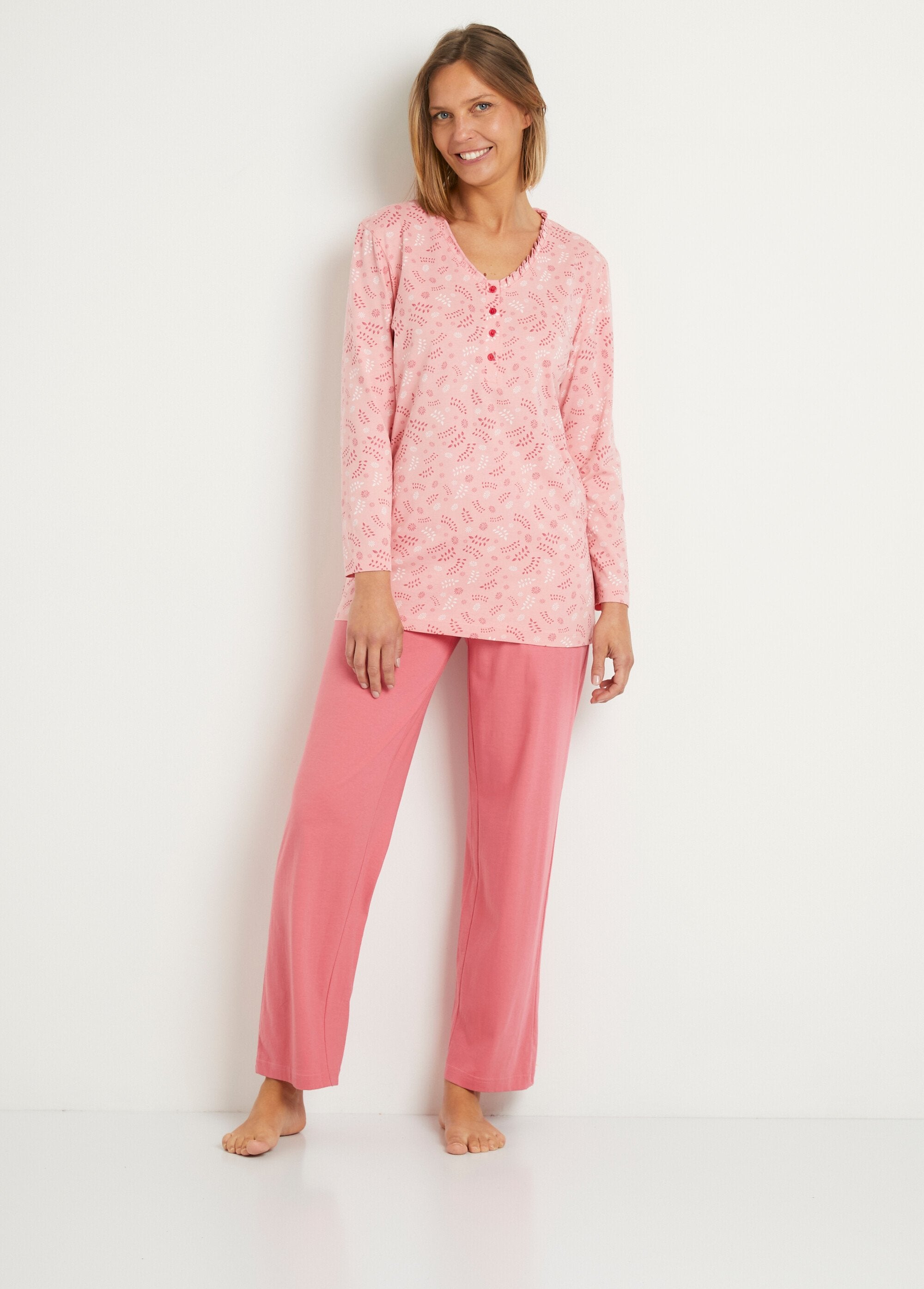 Pyjama_imprimé_boutonné_coton_manches_longues_Imprime_rose_FA1_slim