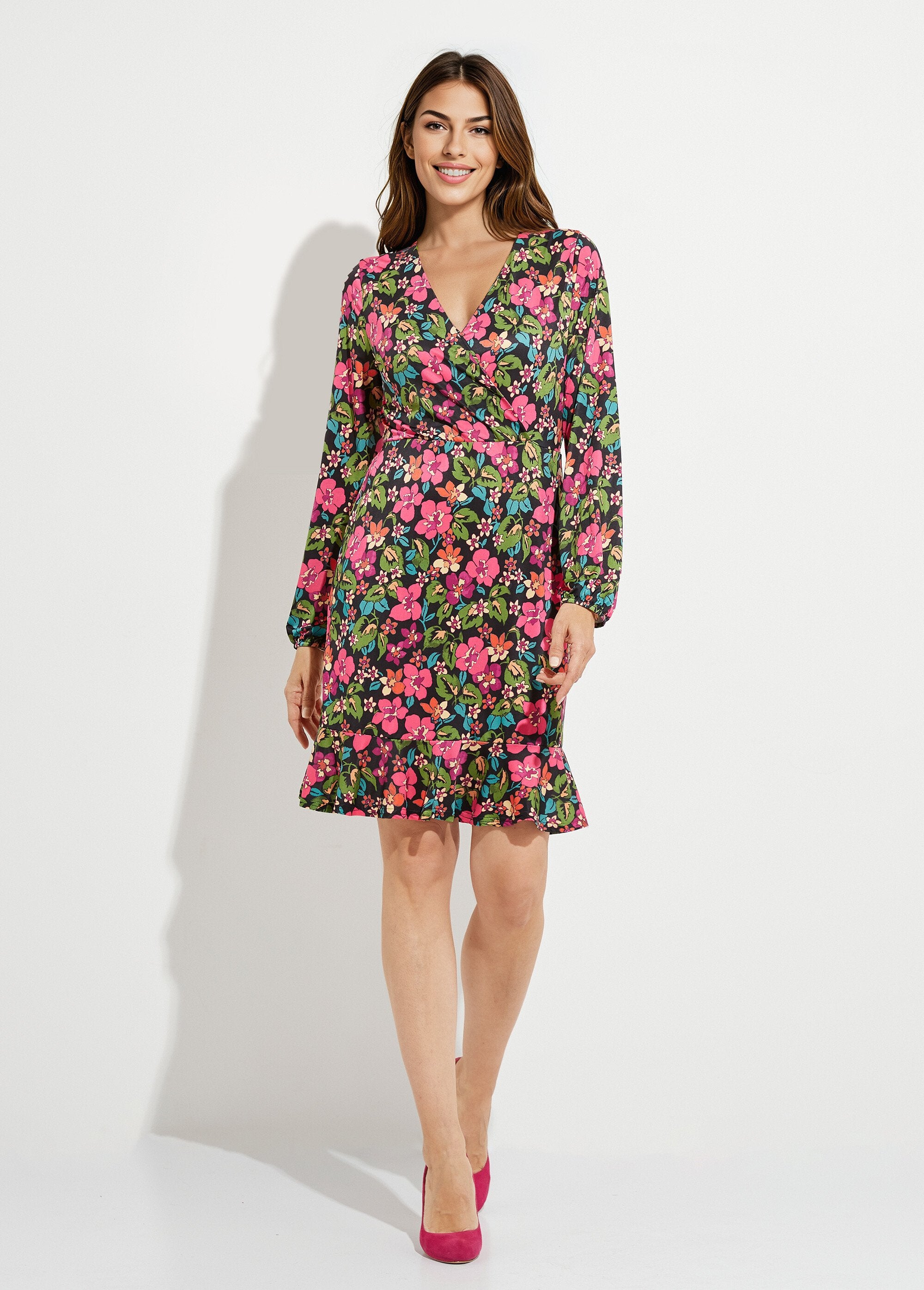Abito_corto_svasato_a_fiori_Noir_et_fuchsia_FA1_slim