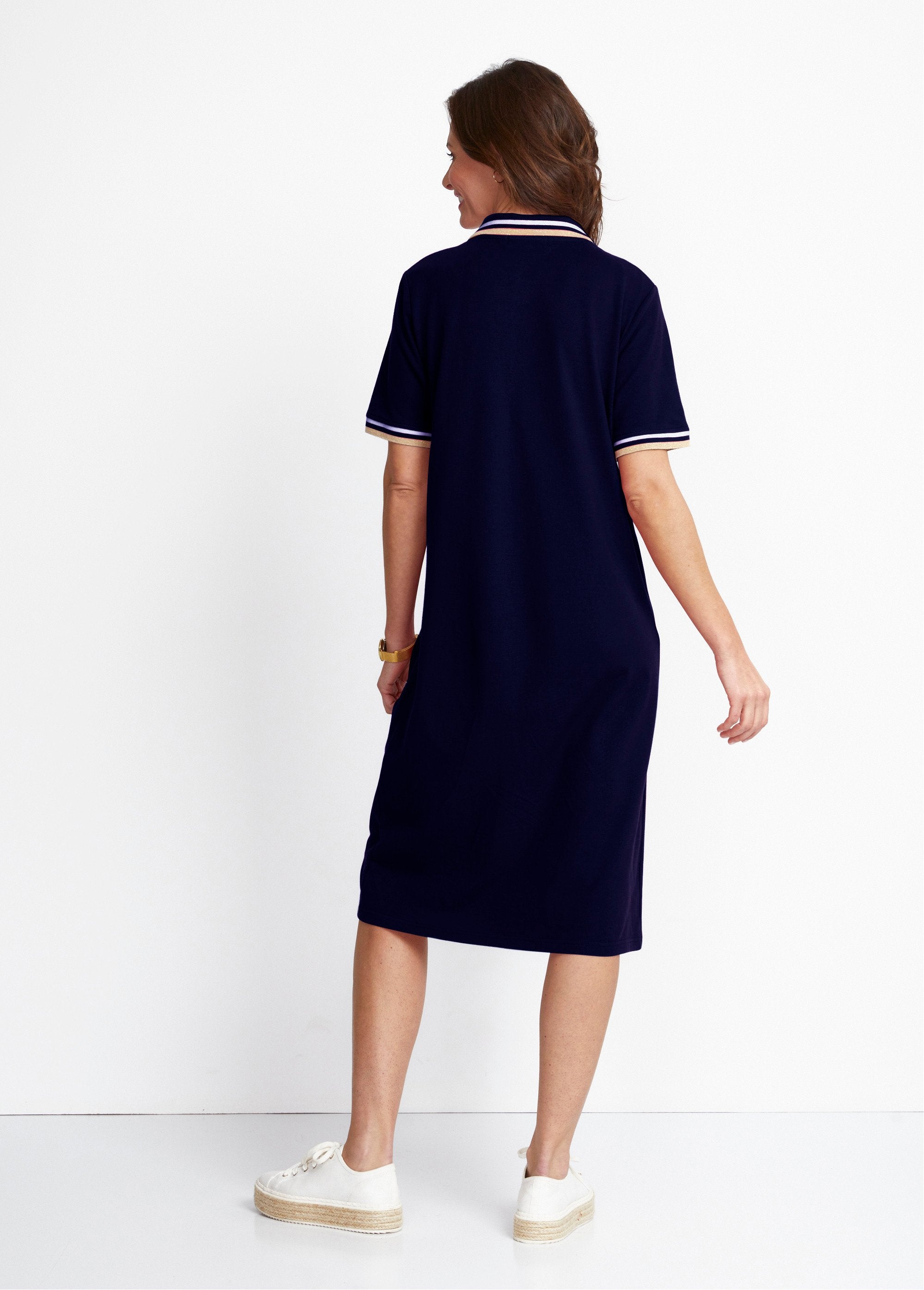 Robe_col_polo_maille_piquée_Marine_DO1_slim