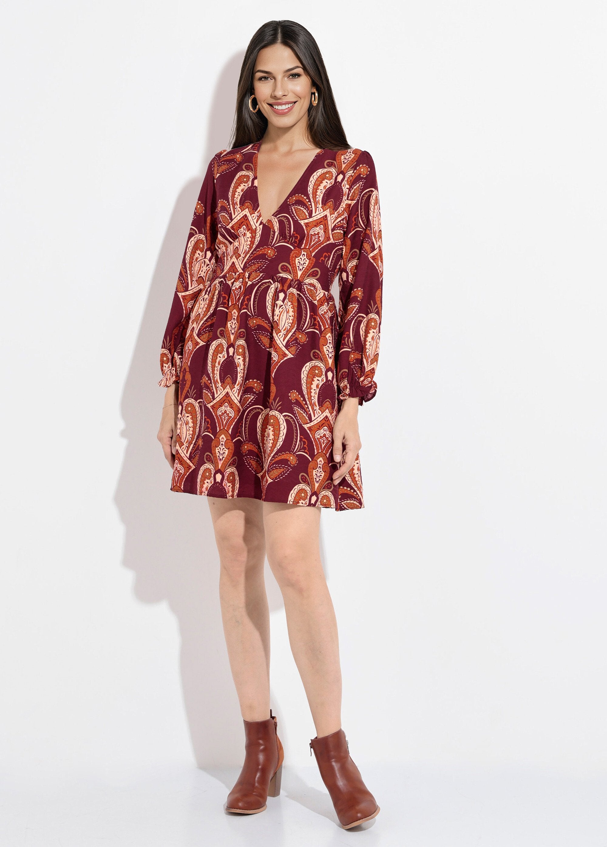 Abito_corto_con_scollo_a_V_e_stampa_paisley_Bordeaux_FA1_slim