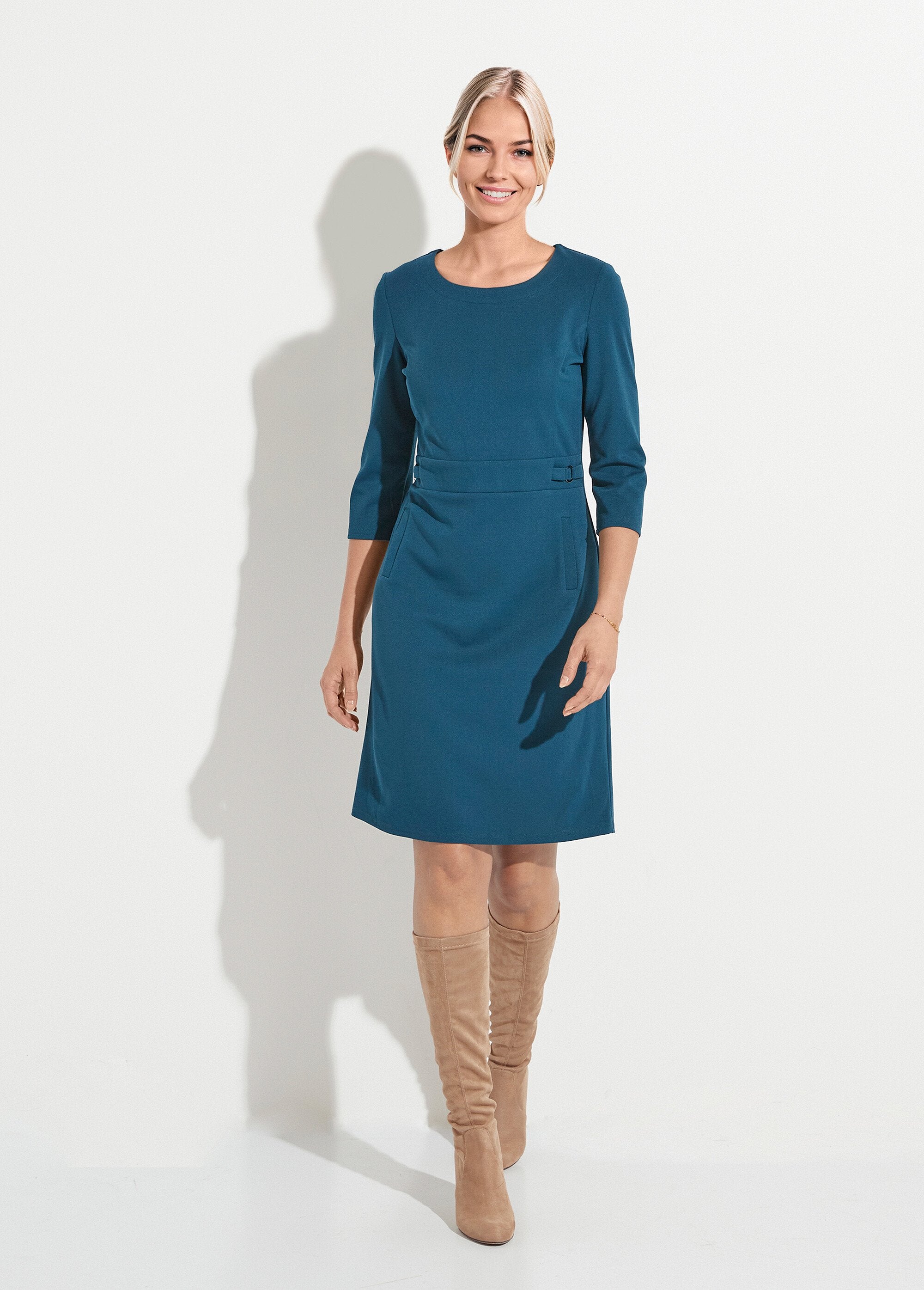 Abito_dritto_con_maniche_a_3/4_in_morbida_maglia_Canard_FA1_slim