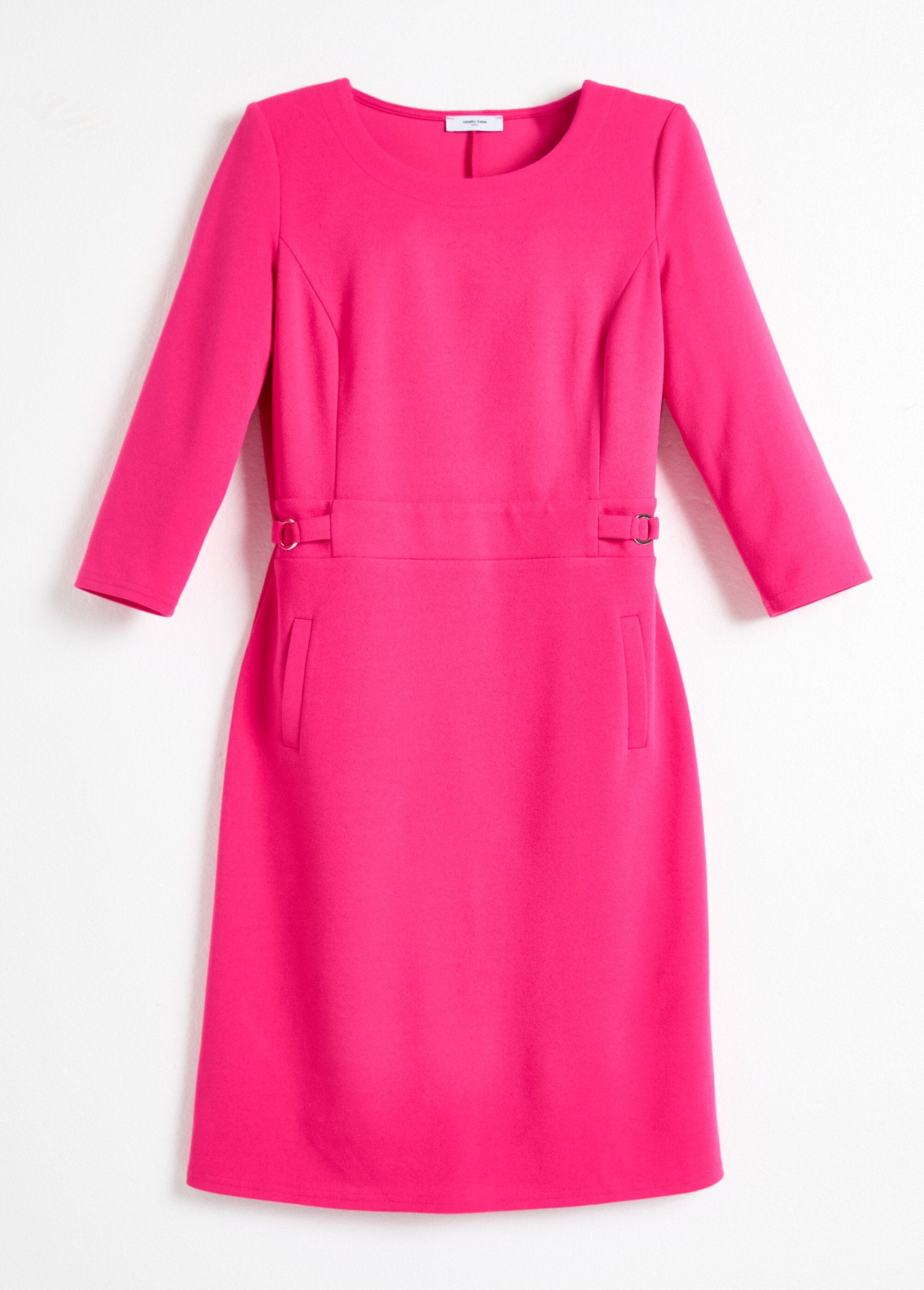 Abito_dritto_con_maniche_a_3/4_in_morbida_maglia_Fuchsia_AP1_slim