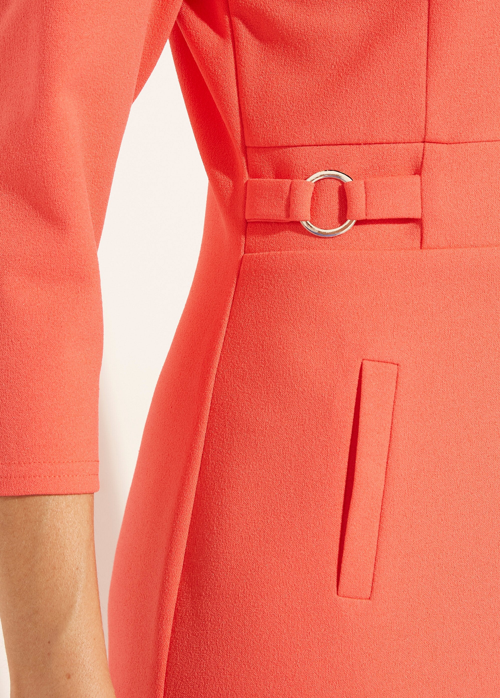 Robe_droite_manches_3/4_maille_souple_Corail_DE2_slim