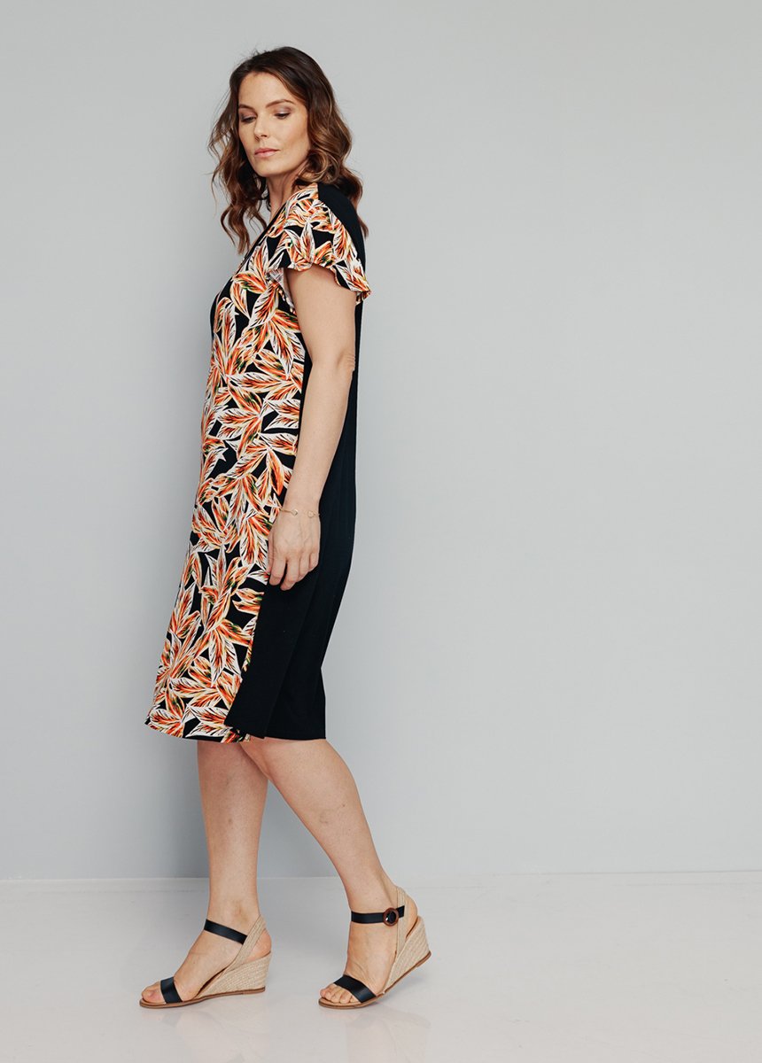 Abito_in_maglia_elasticizzata_fantasia_Noir_et_corail_DR1_slim