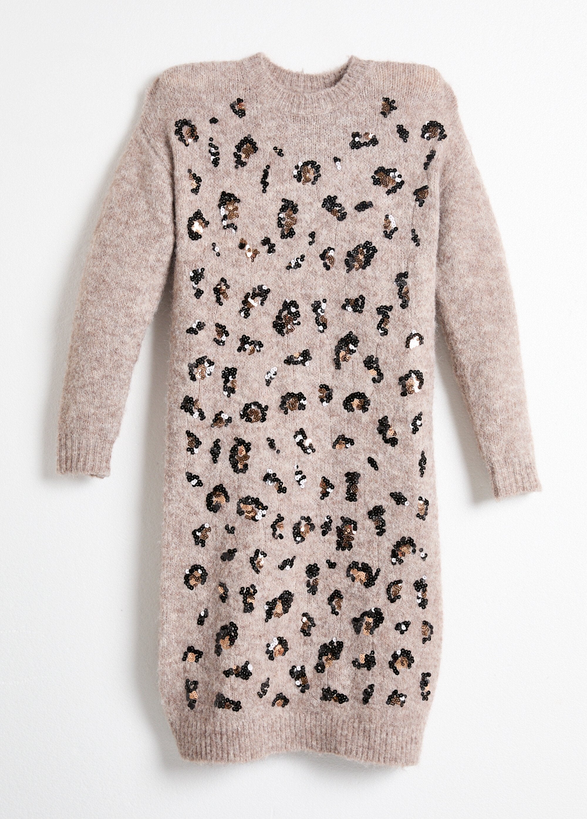Abito_in_maglia_con_stampa_animalier_e_scollo_rotondo_in_paillettes_Beige_et_noir_AP1_slim