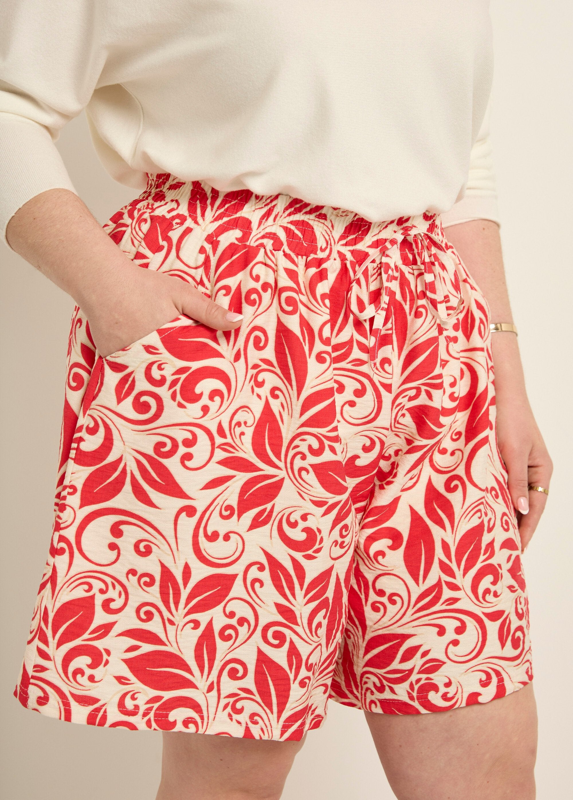 Pantaloncini_larghi_stampati,_vita_elasticizzata_Ecru_et_rouge_DE1_curvy