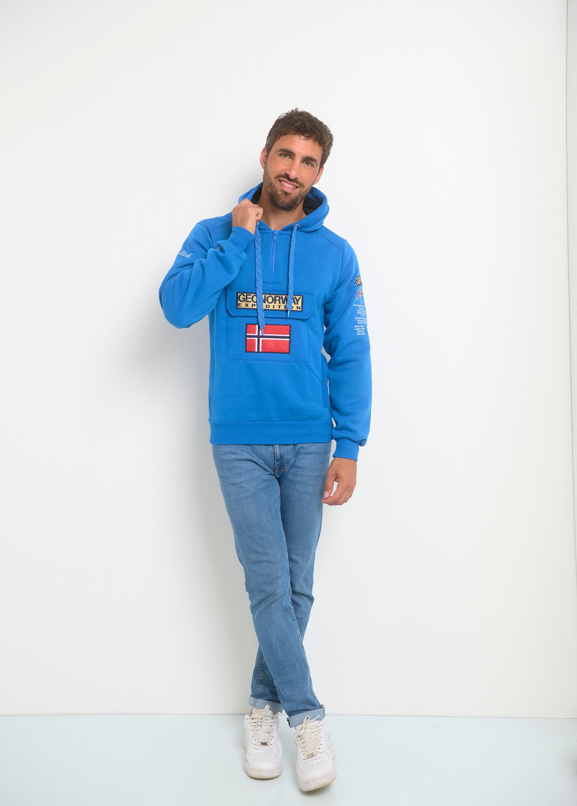 Felpa_con_cappuccio_a_mezza_zip_a_maniche_lunghe_Bleu_royal_SF1_slim