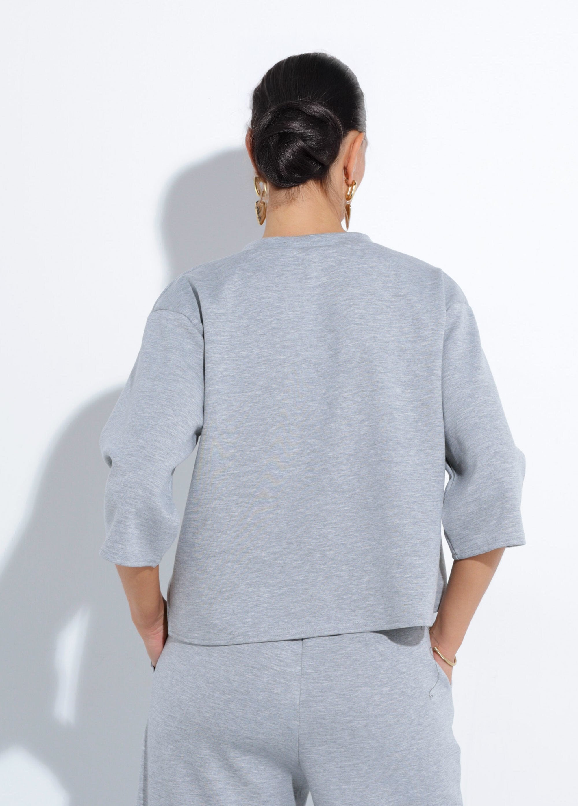 Felpa_comfort_fit_con_maniche_a_3/4_Gris_chine_DO1_slim