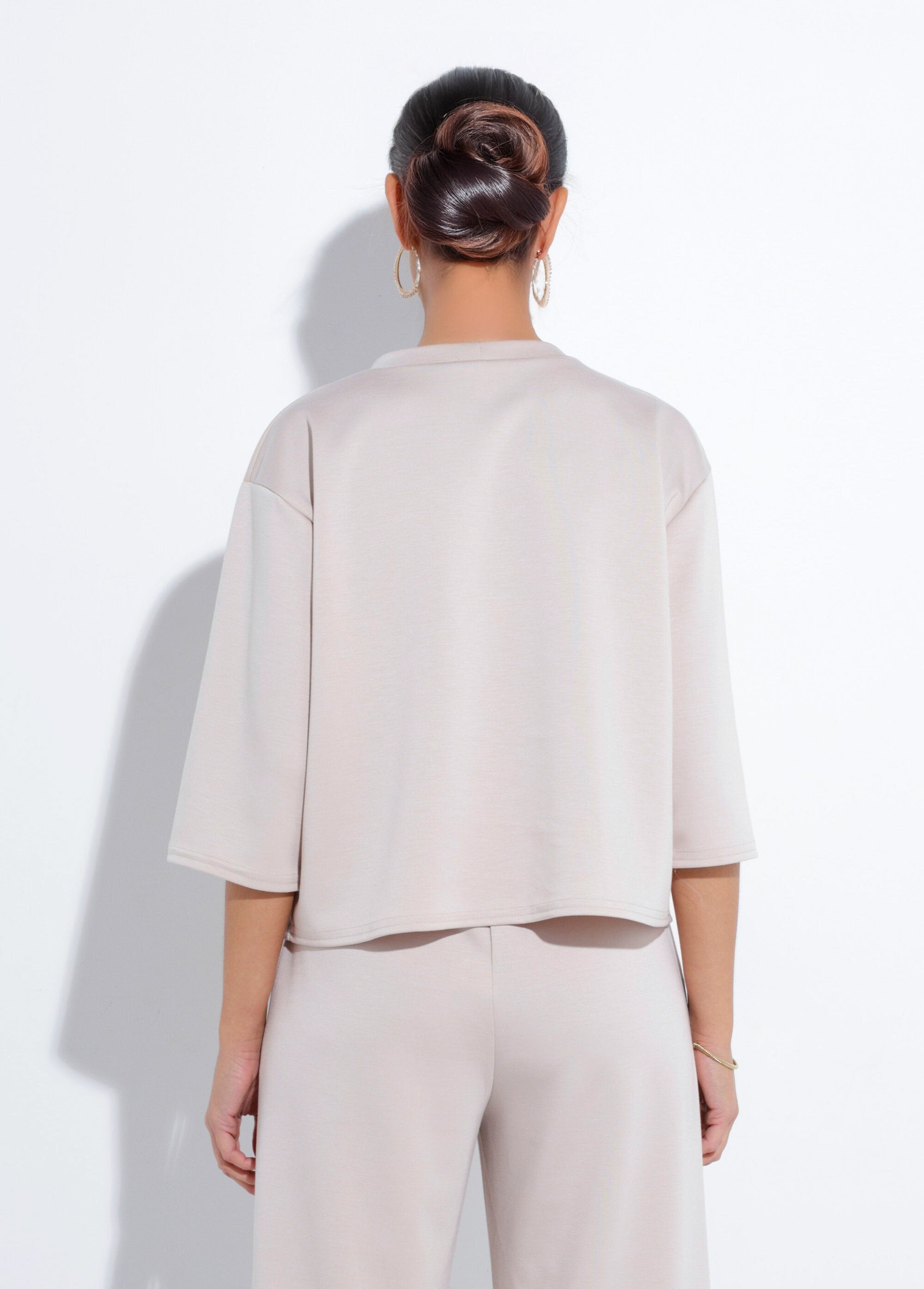 Felpa_comfort_fit_con_maniche_a_3/4_Beige_DO1_slim