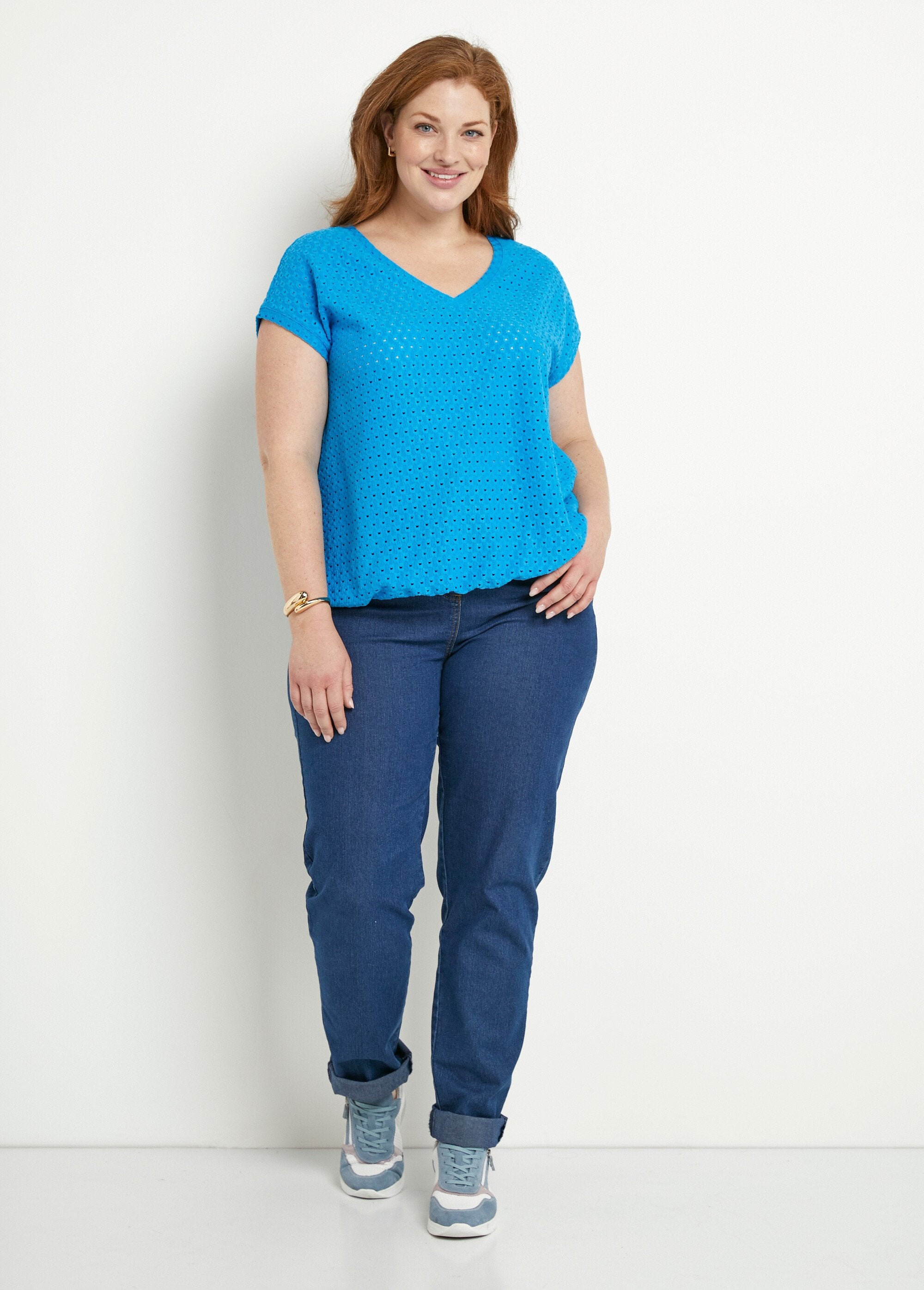 T-shirt_corta_e_sciolta_con_scollo_a_V_Turquoise_SF1_curvy